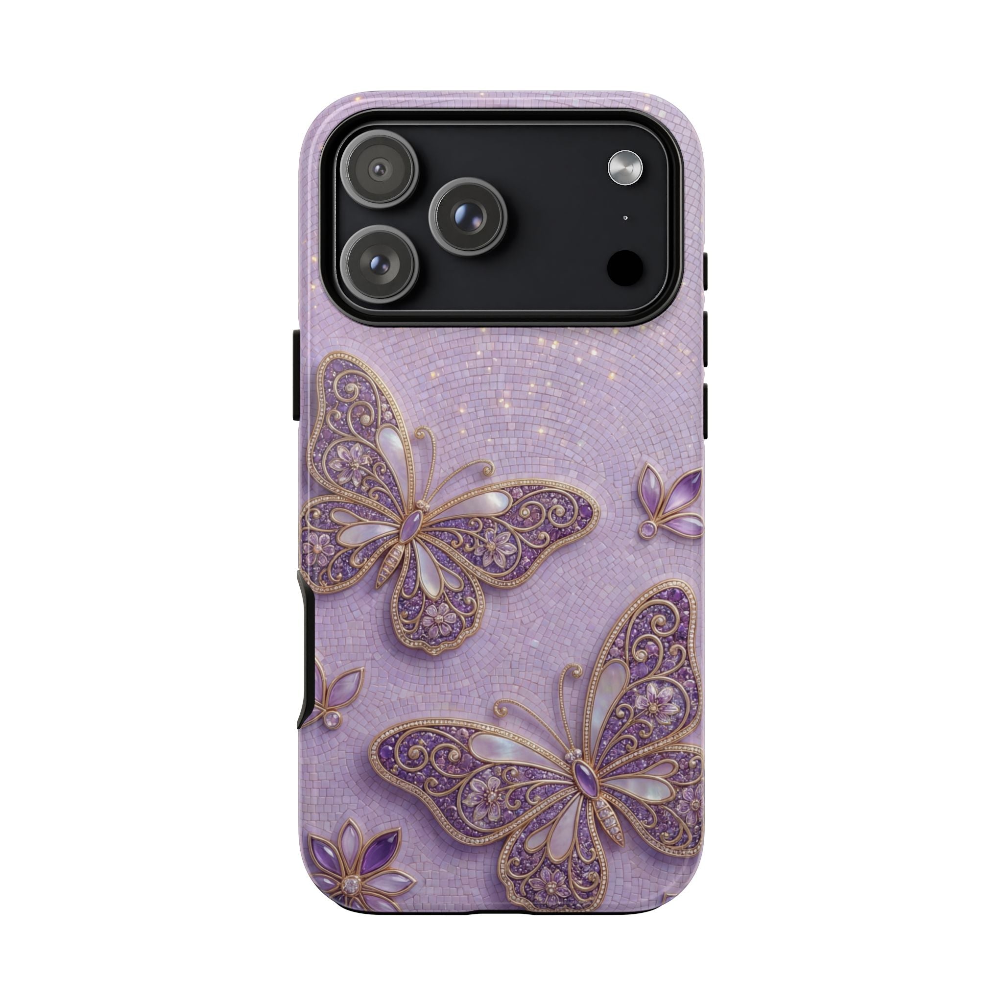 Purple Butterfly Tough iPhone Case | Sparkling Floral Protective Cover