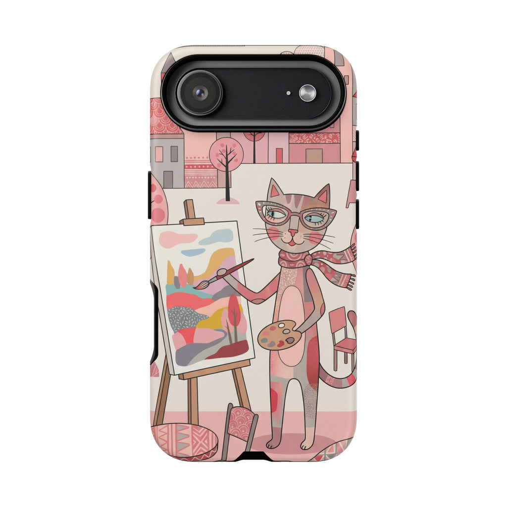 Artistic Cat iPhone Case | Painter Kitty Illustration Tough Case