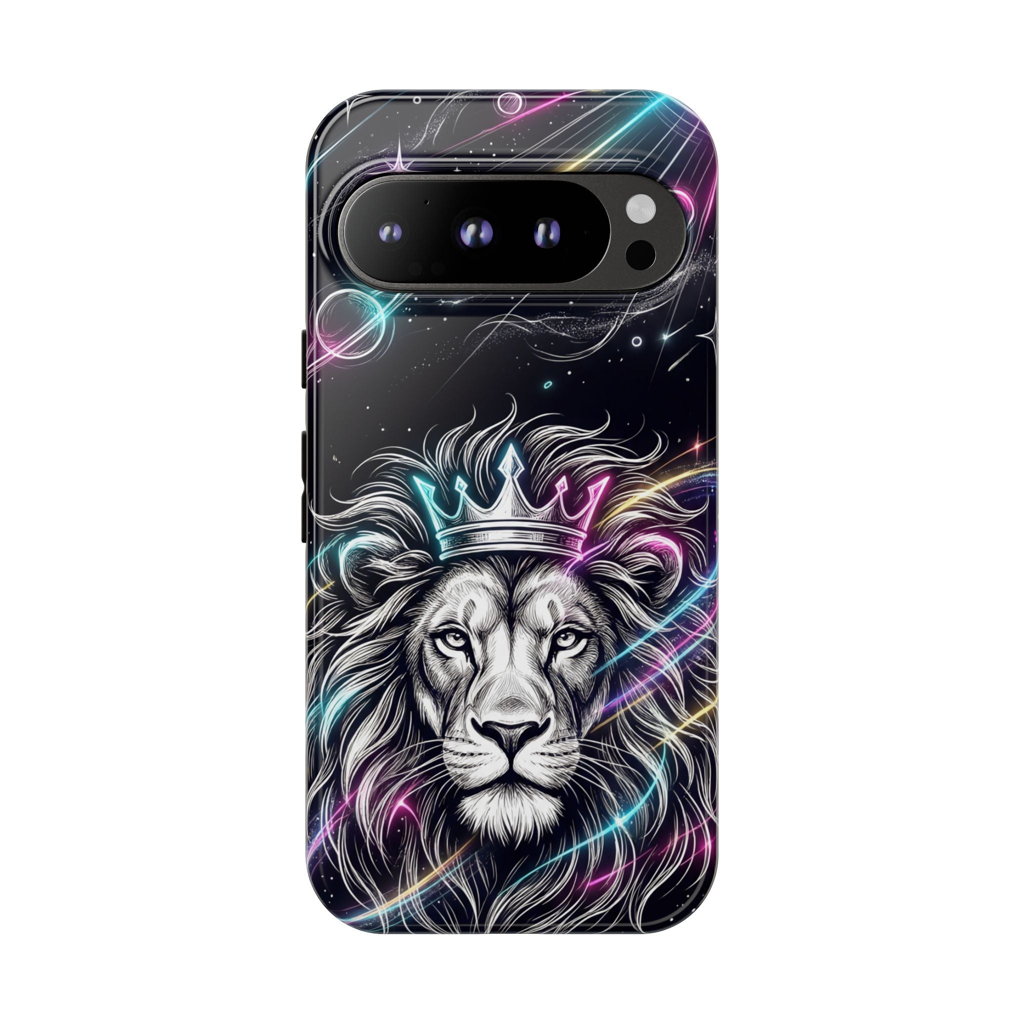 Galaxy Lion Google Pixel Phone Case | Neon Crowned Lion Protective Case