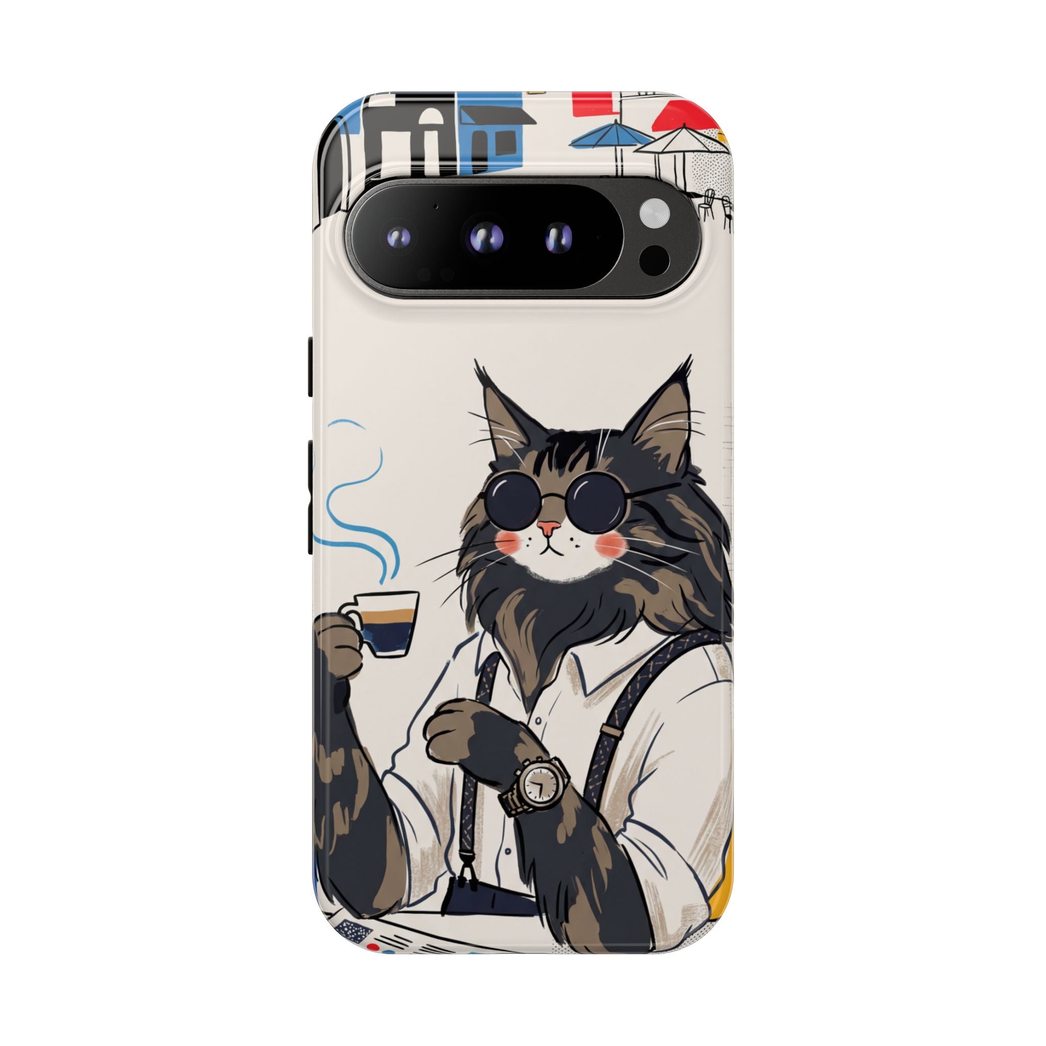 Cat Barista Google Pixel Phone Case | Cool Cat in Sunglasses Coffee Shop Design