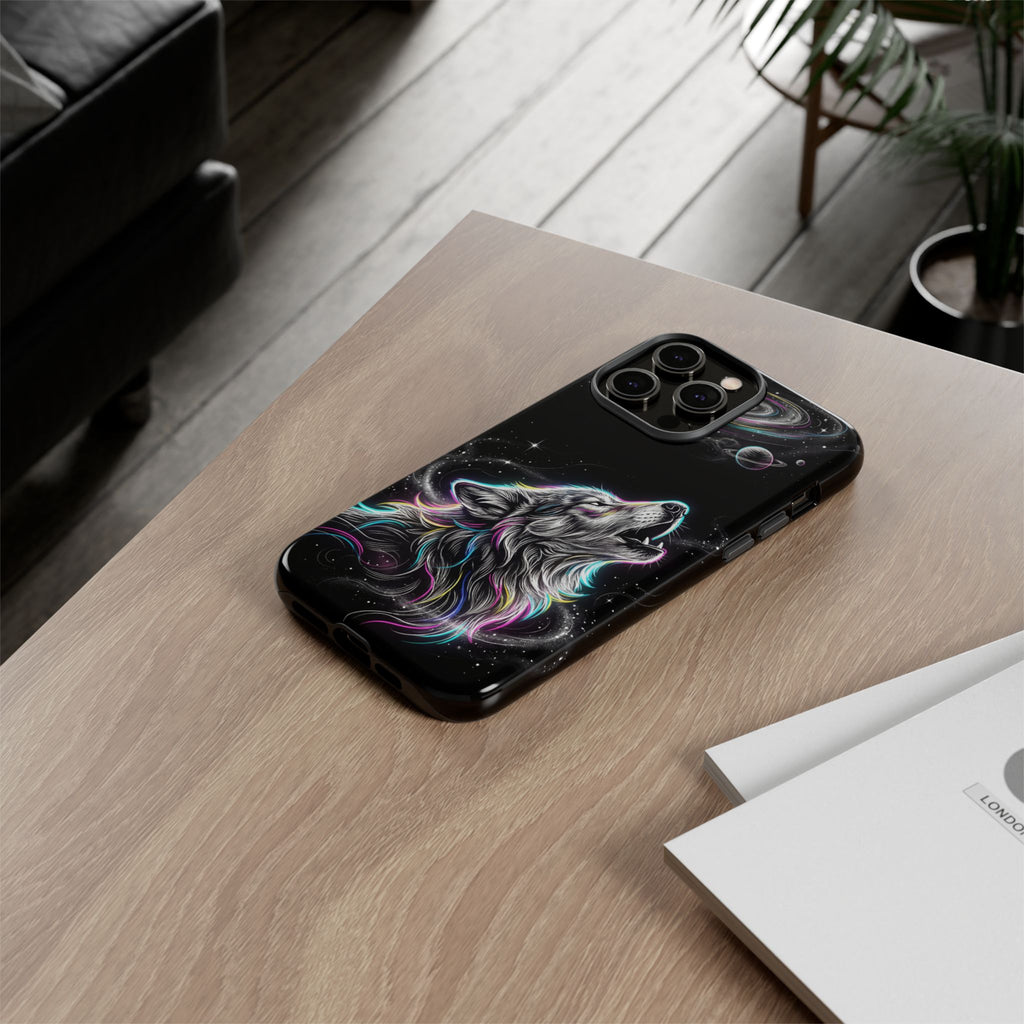 Wolf Galaxy Tough iPhone Case | Colorful Howling Wolf Space Design