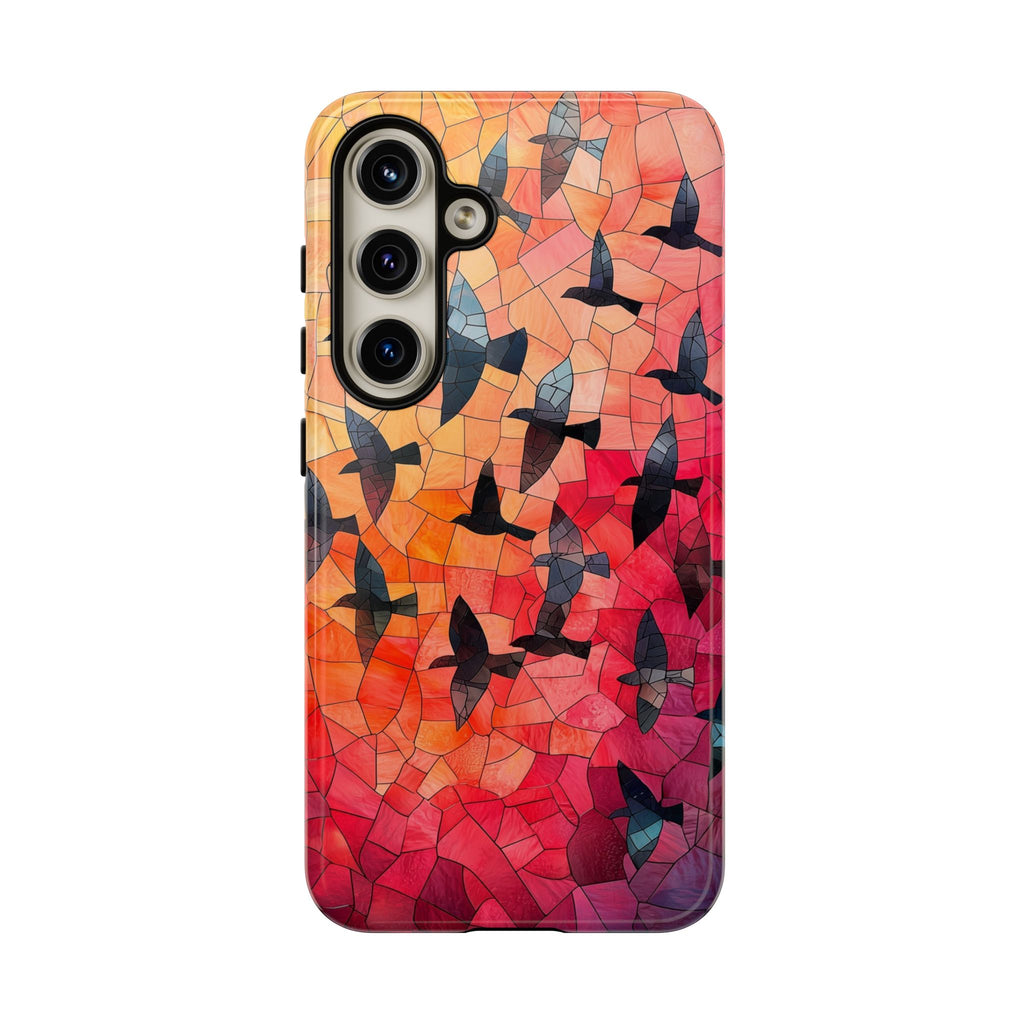 Stained Glass Mosaic Sunset Birds Samsung Galaxy Case