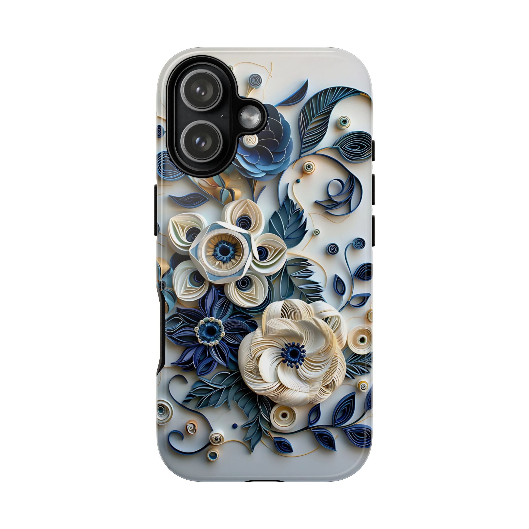 Floral Quilled Art iPhone Case — Blue & Cream Decorative Protection