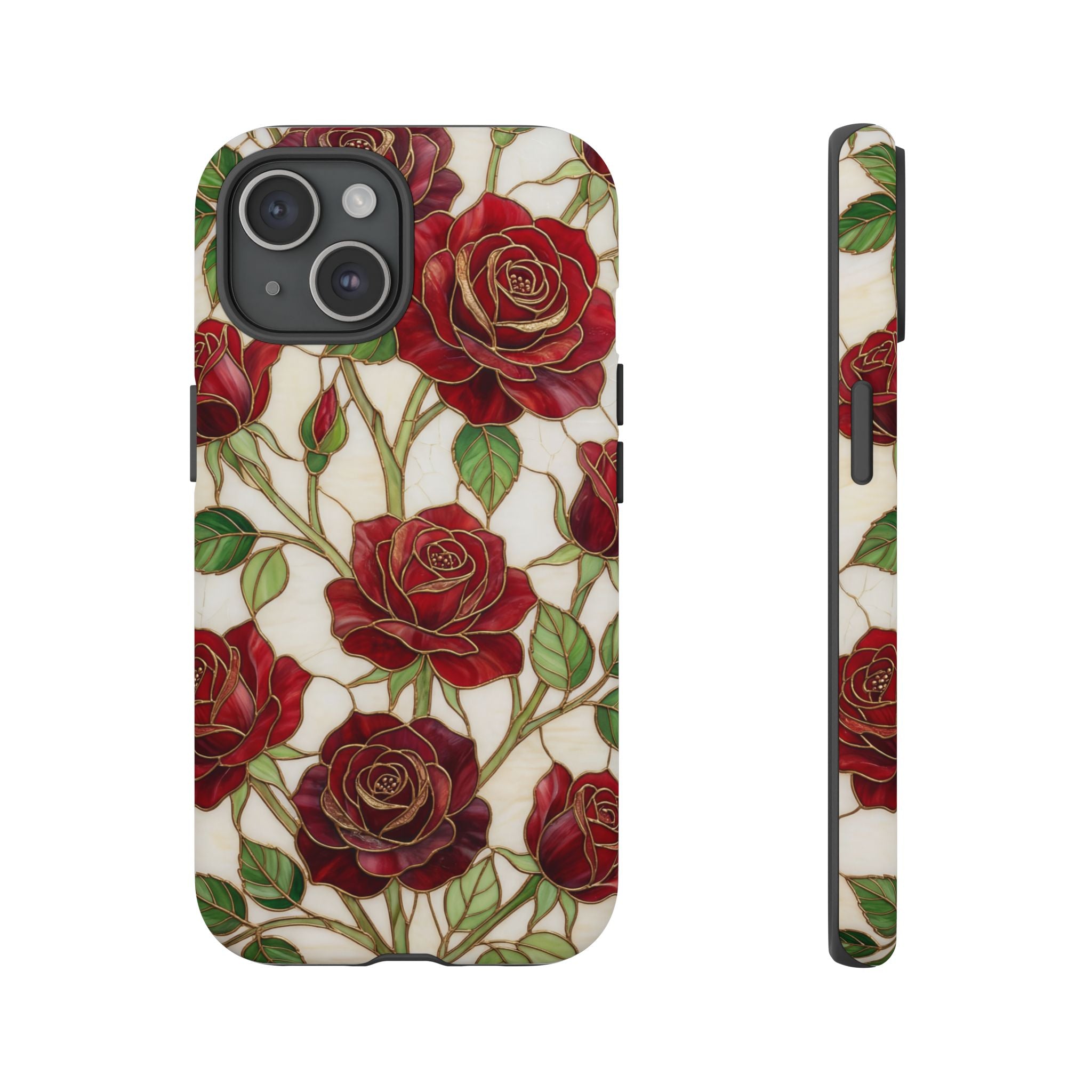 Red Rose Pattern Tough iPhone Case — Vintage Floral iPhone Protection