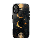 Custodia rigida MagSafe per iPhone con fasi lunari celestiali | Design a forma di galassia con mezzaluna dorata e luna piena