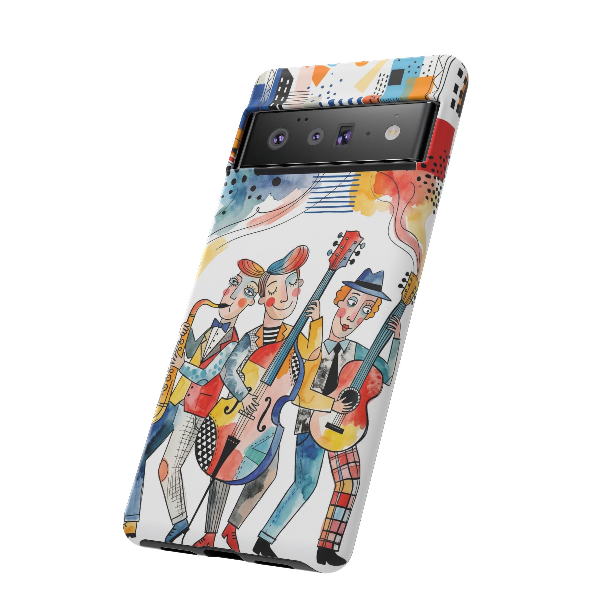 Musical Trio Illustrated Google Pixel Phone Case | Colorful Jazz Band Art Phone Cover