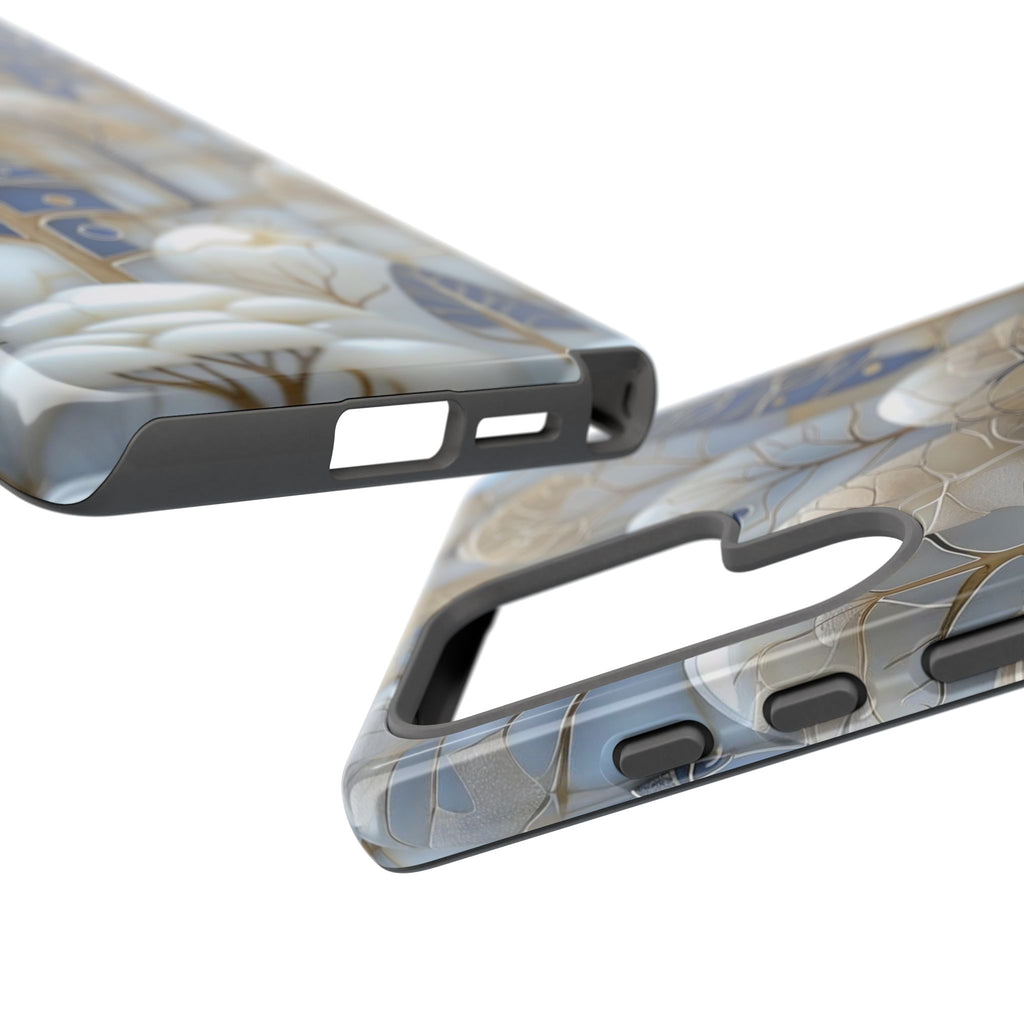 Blue Gold Winter Forest Samsung Galaxy Case — Elegant Tree Pattern Tough Case