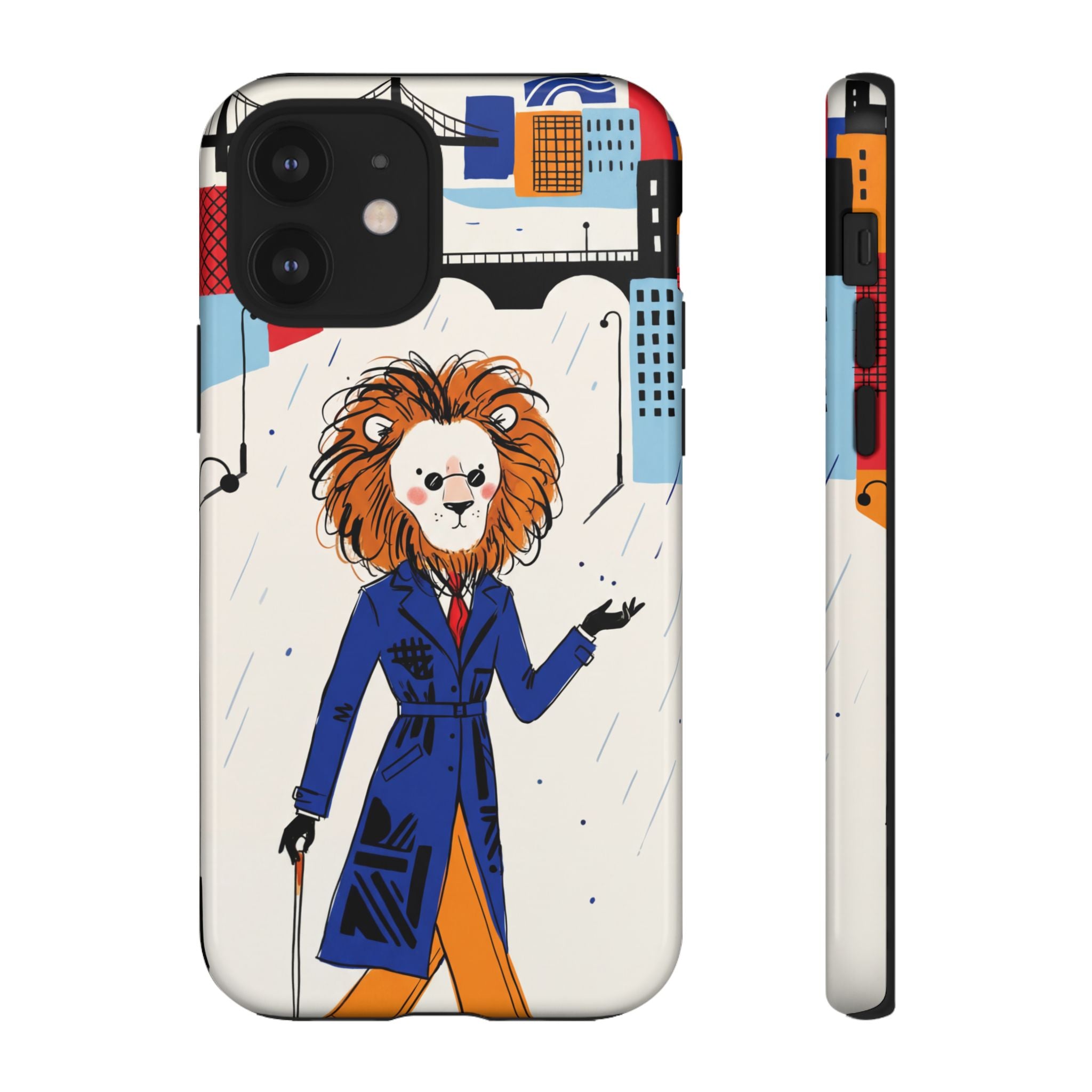 Lion Gentleman iPhone Case | Dapper Lion in City Rain