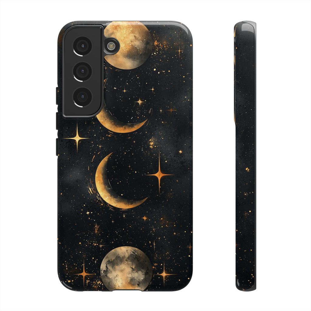 Celestial Moon Phases Tough Samsung Galaxy Case | Gold Crescent & Full Moon Galaxy Design