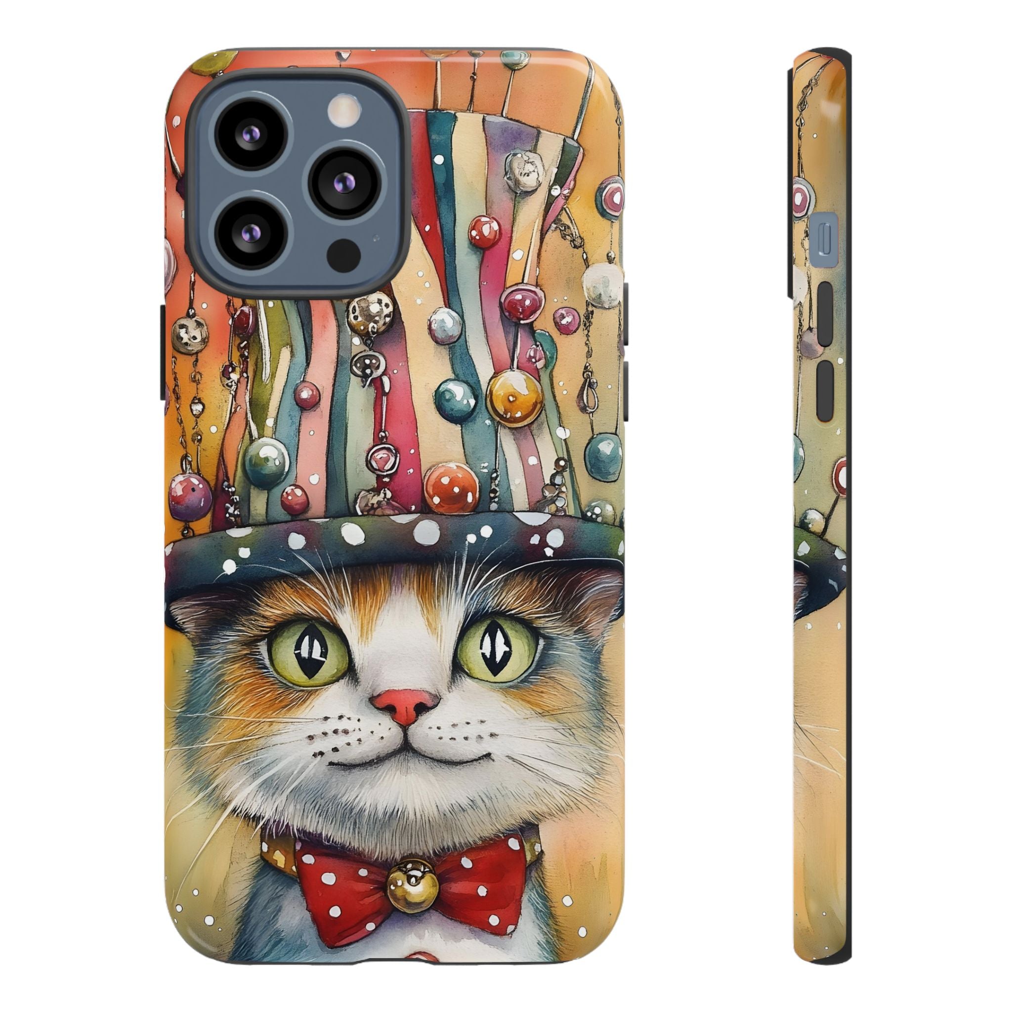 Cat in Colorful Top Hat iPhone Case — Whimsical Cat Art iPhone Case