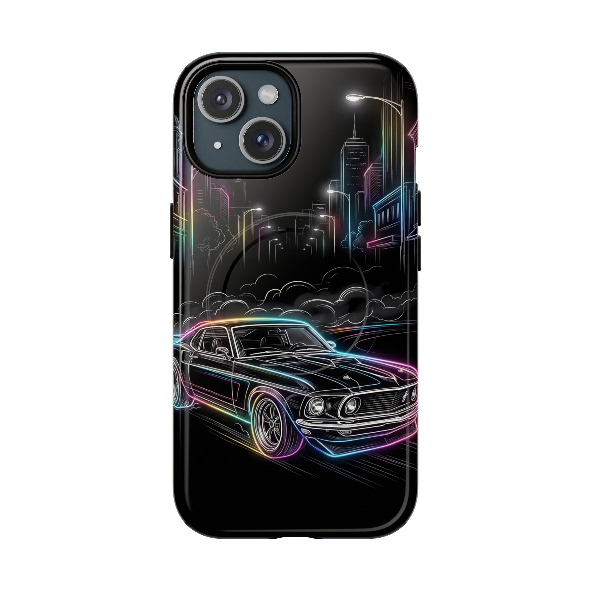 Neon Muscle Car MagSafe iPhone Case | Retro City Nightscape