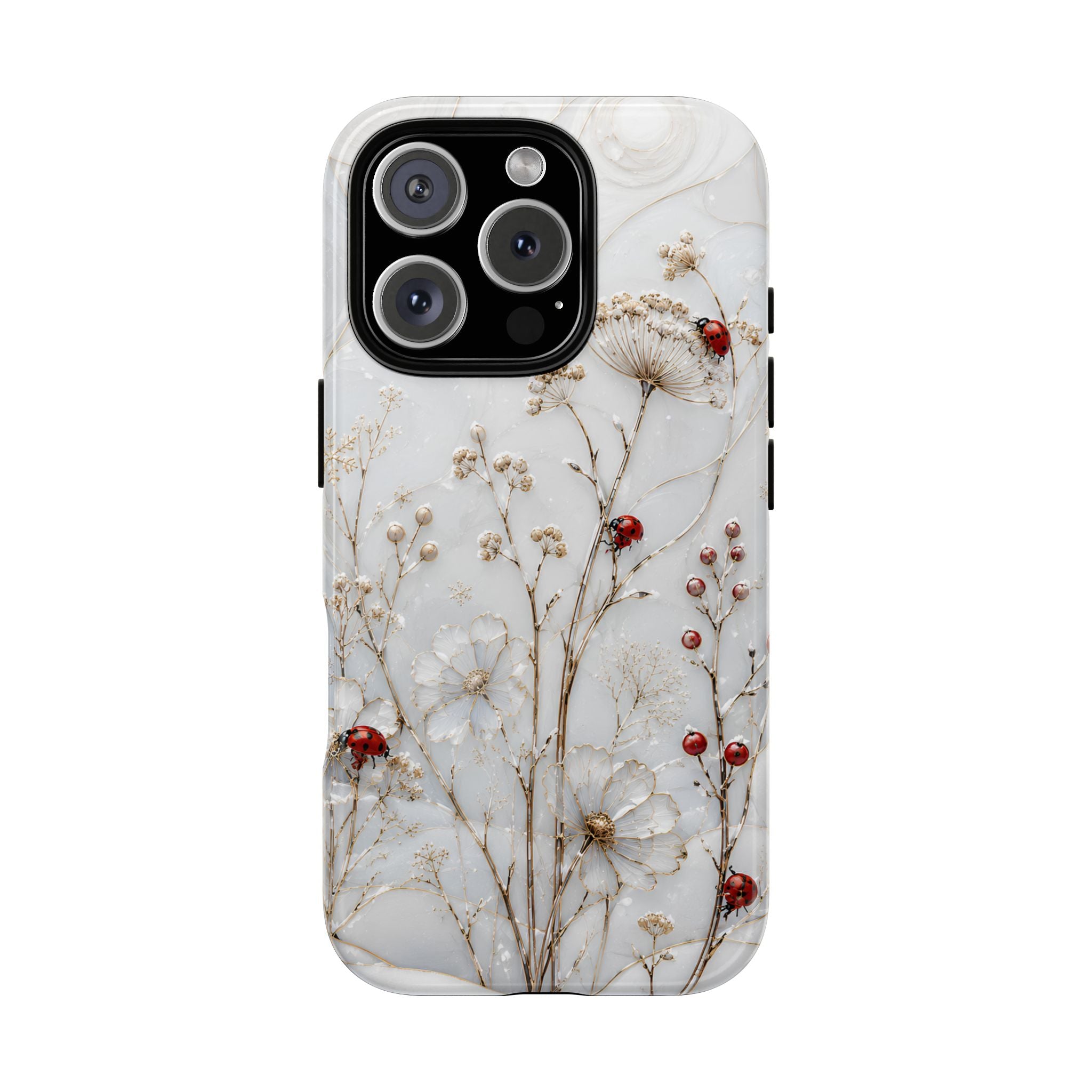 Ladybug Floral iPhone Case | White Flower iPhone Case