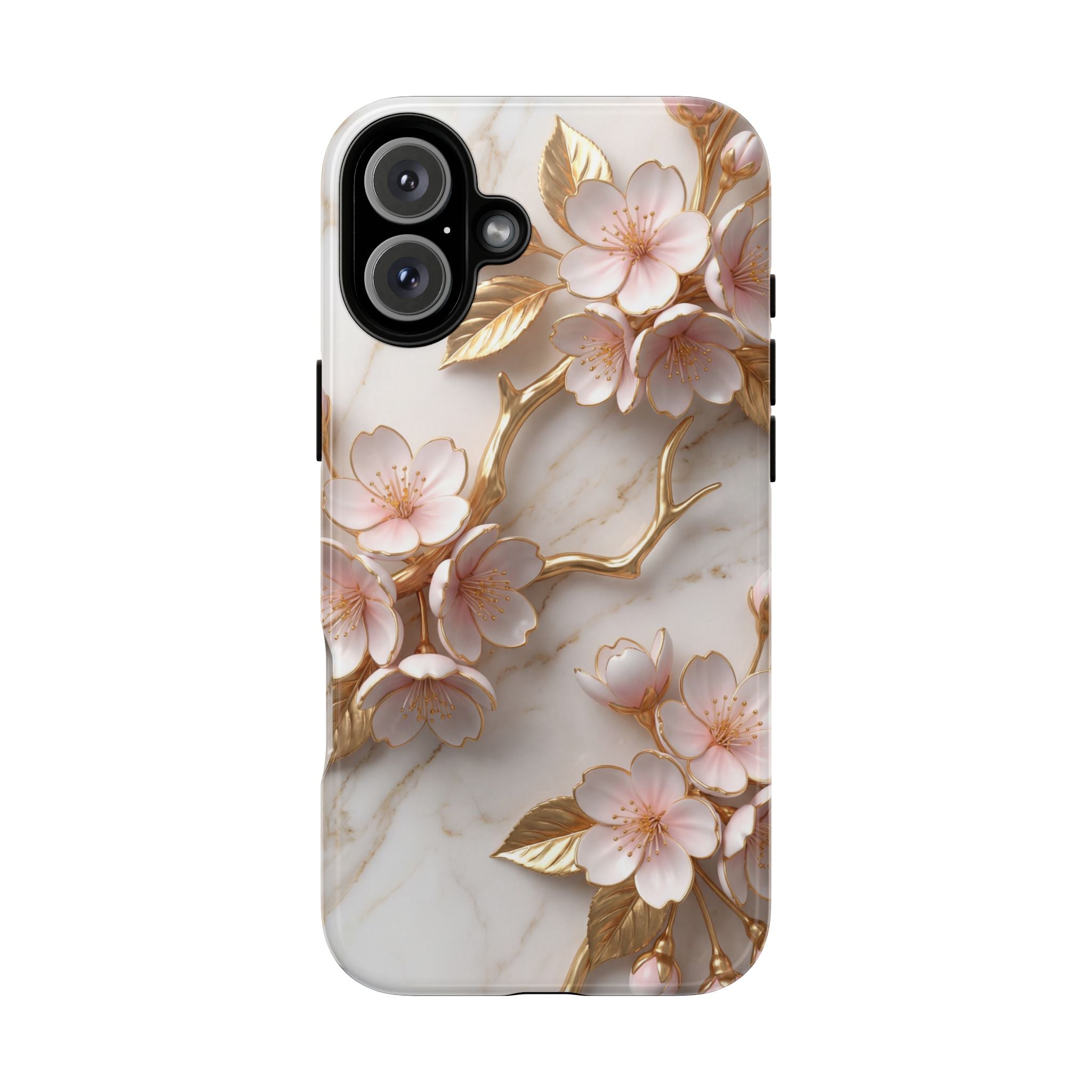 Floral Marble iPhone Case — Sakura Gold Cherry Blossom Tough Case