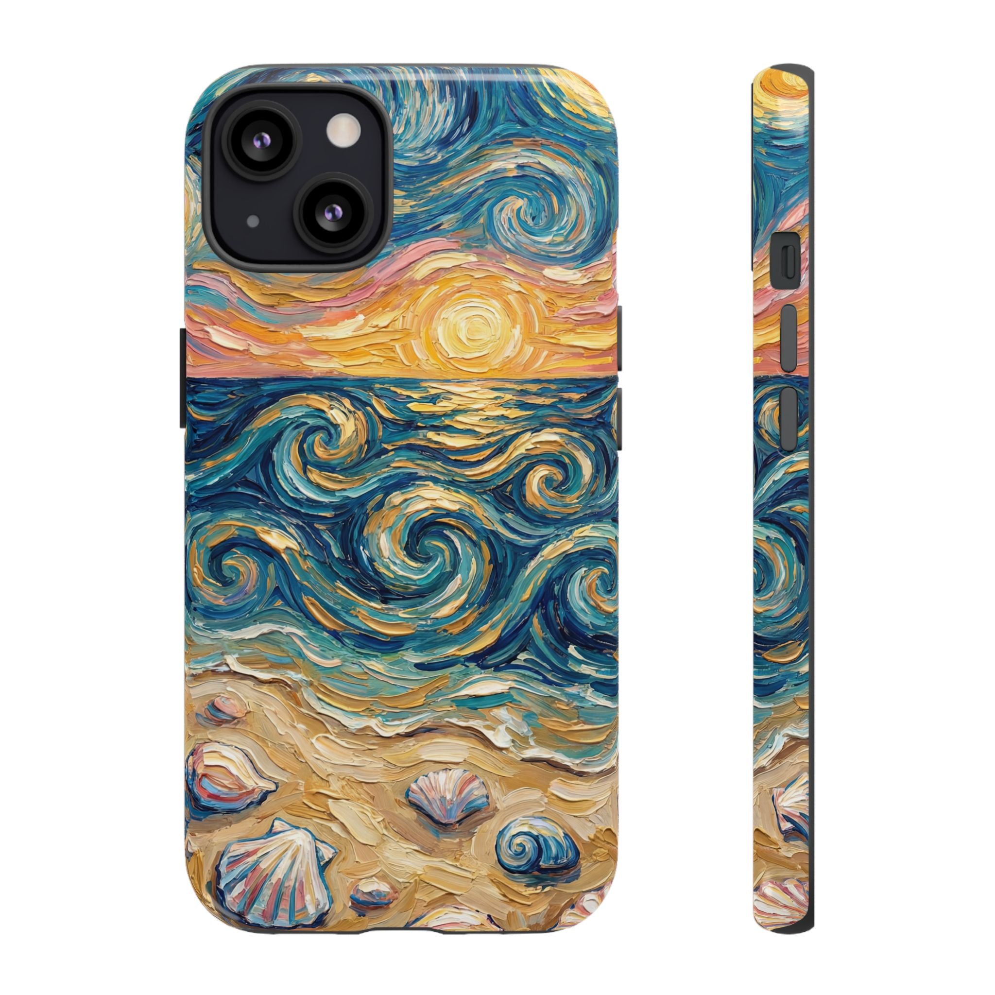 Sea Sunset iPhone Case — Van Gogh‑Style Beach Waves with Shells