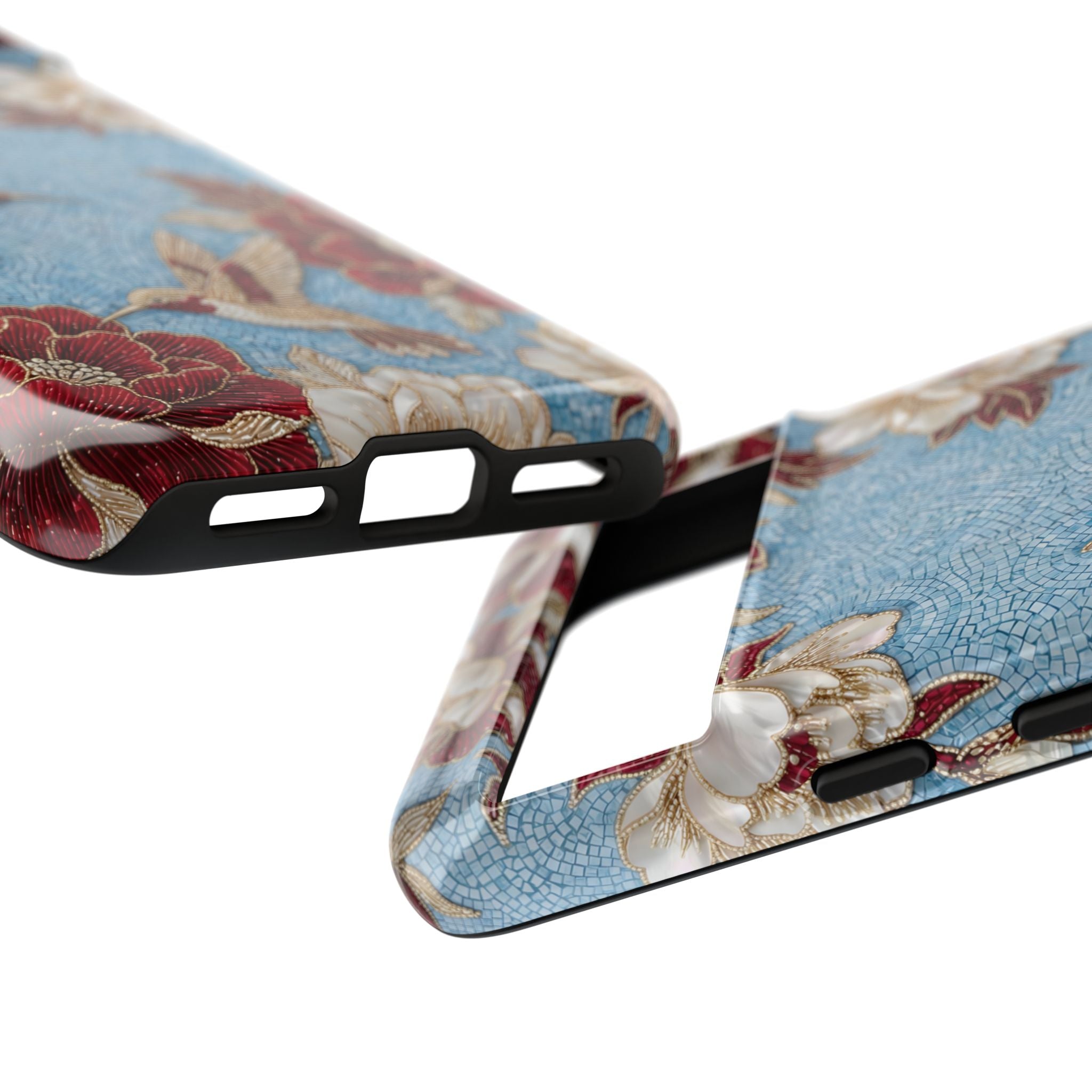 Floral Hummingbird Tough Google Pixel Phone Case | Vintage Blue & Burgundy Botanical Design