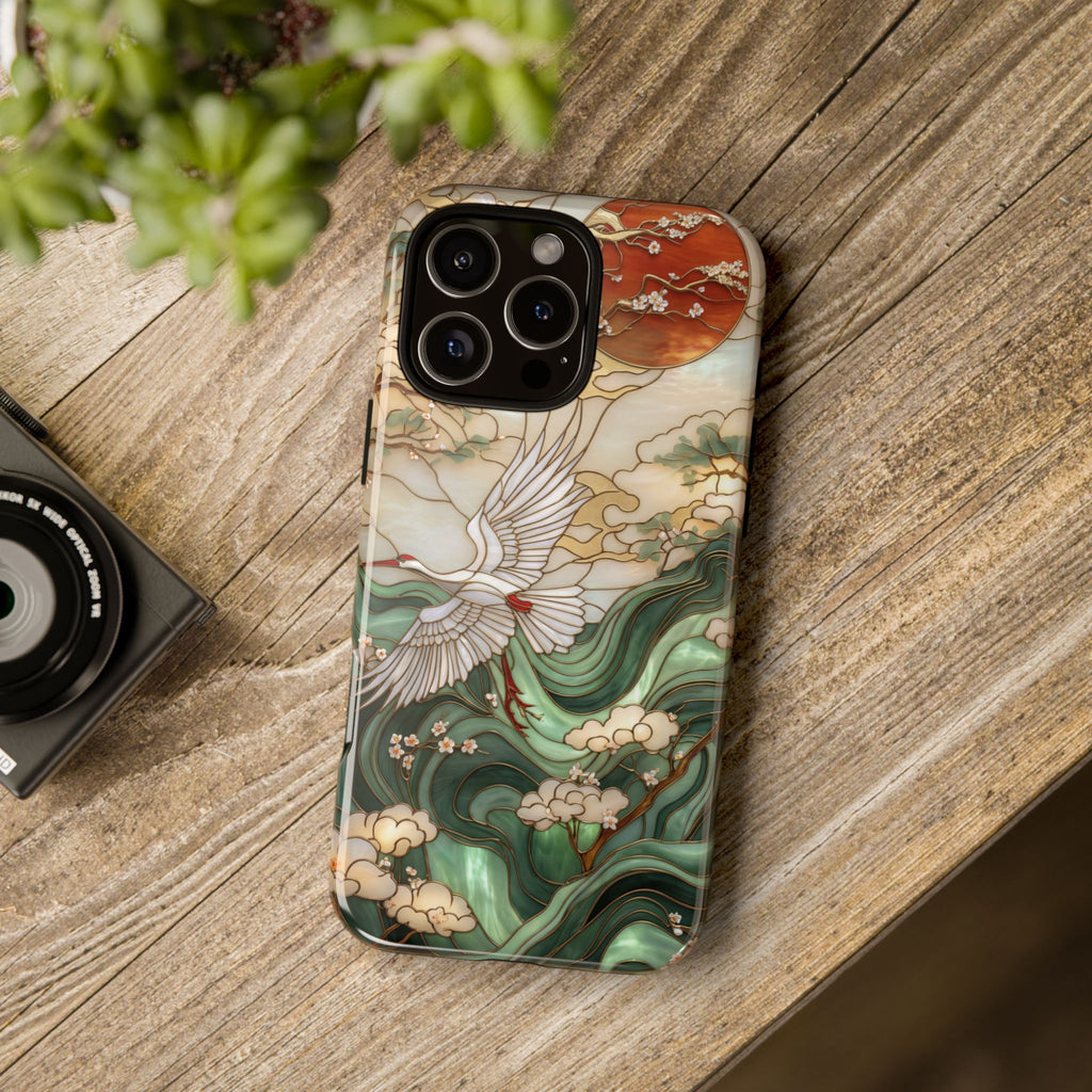 Custodia protettiva per iPhone Cranes &amp; Waves | Cover per telefono ispirata all'arte giapponese