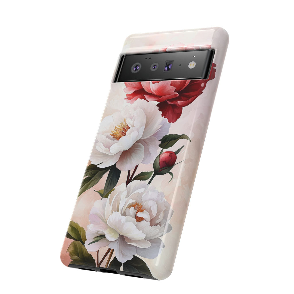 Custodia per Google Pixel con motivo floreale Peonie | Fiore vintage rosa e bianco