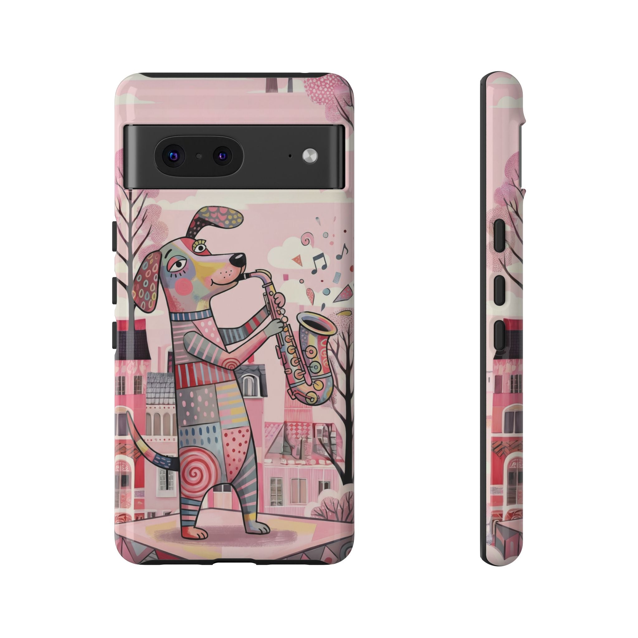 Saxophone Dog Google Pixel Phone Case | Cute Pink Musical Art Protective Case
