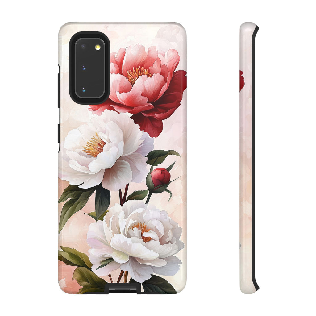 Custodia per Samsung Galaxy con motivo floreale Peony | Rosa bianca vintage