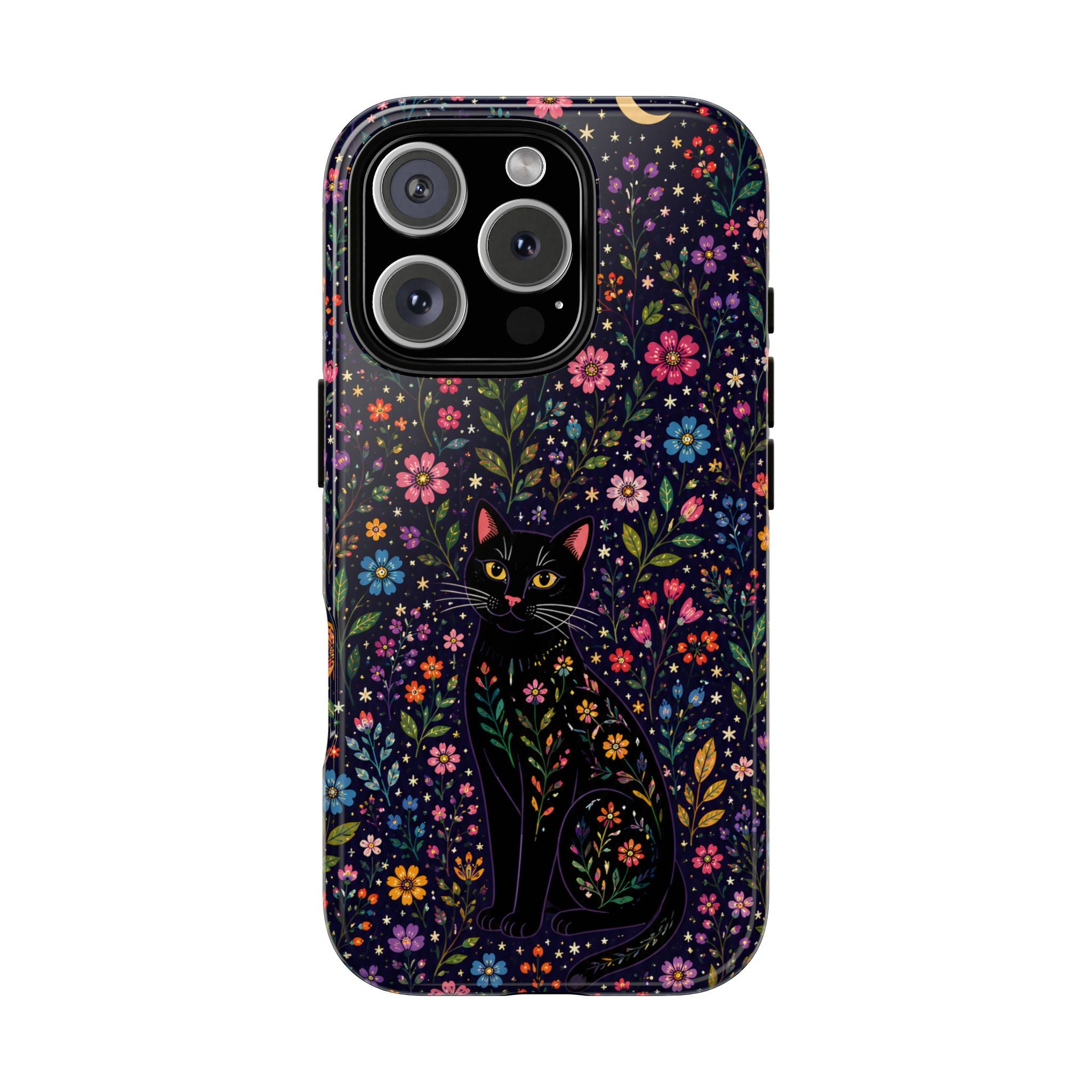 Celestial Black Cat iPhone Case | Whimsigoth Floral