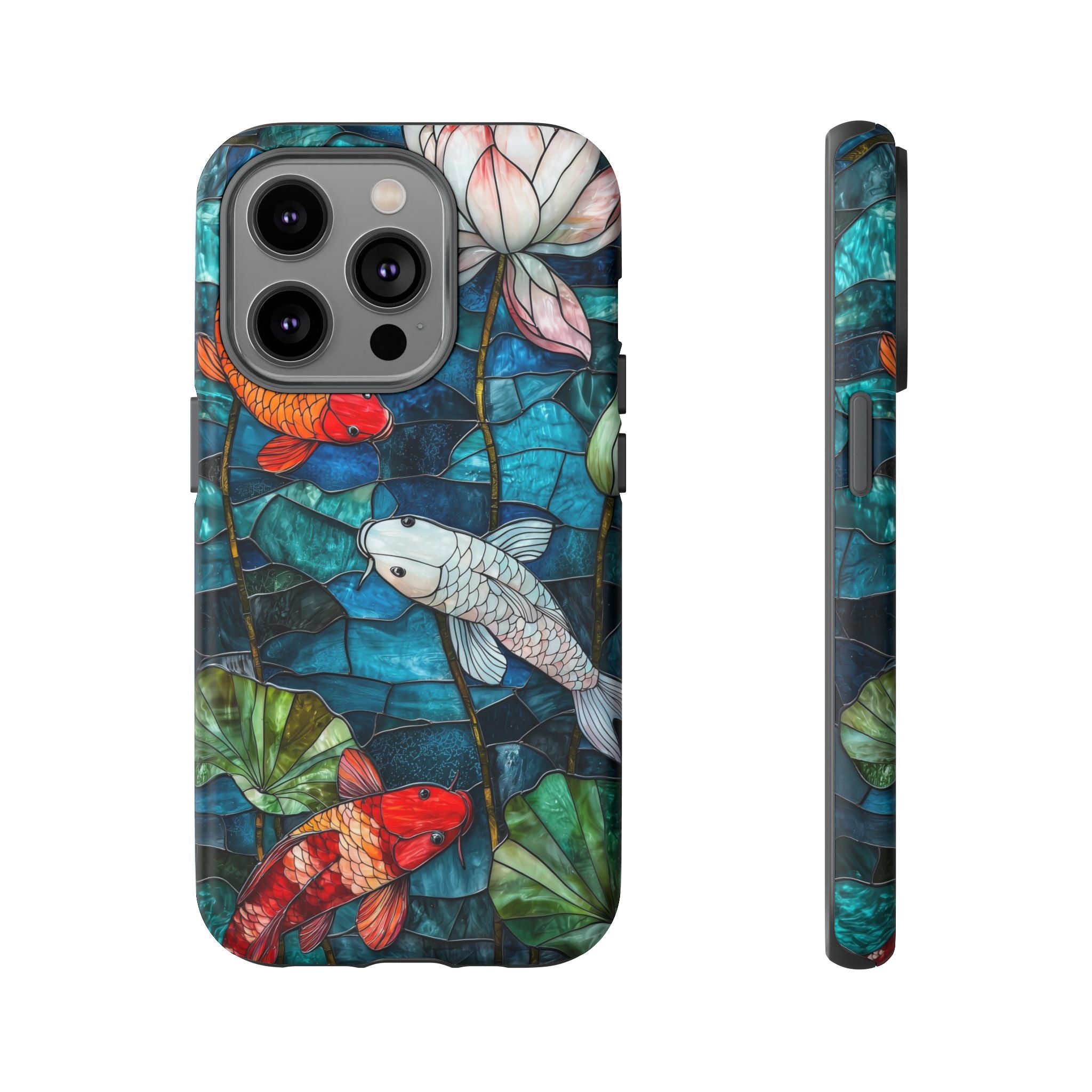 Koi Pond Tough iPhone Case — Stained Glass Lotus & Koi Design