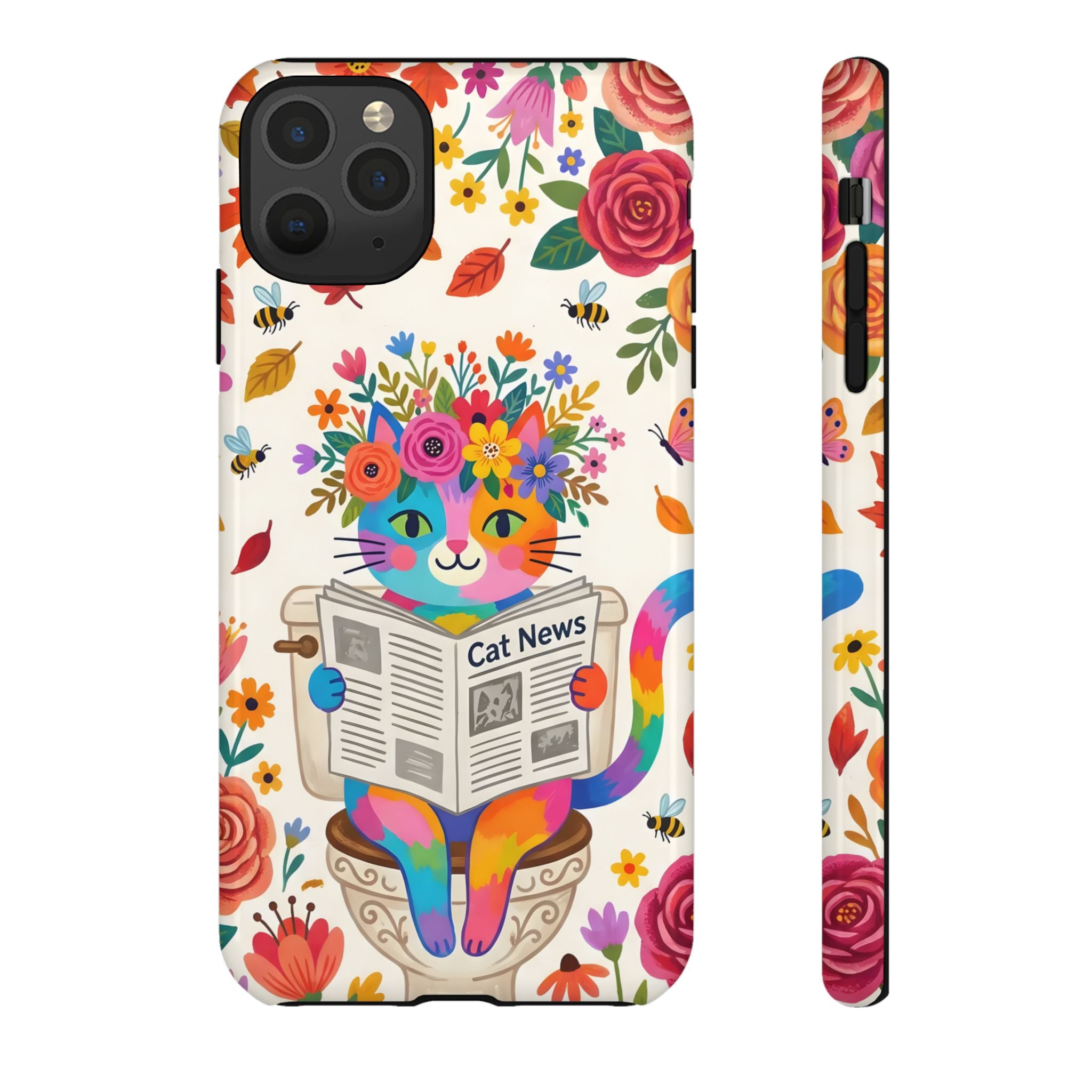Floral Rainbow Cat iPhone Case | Cat News Design