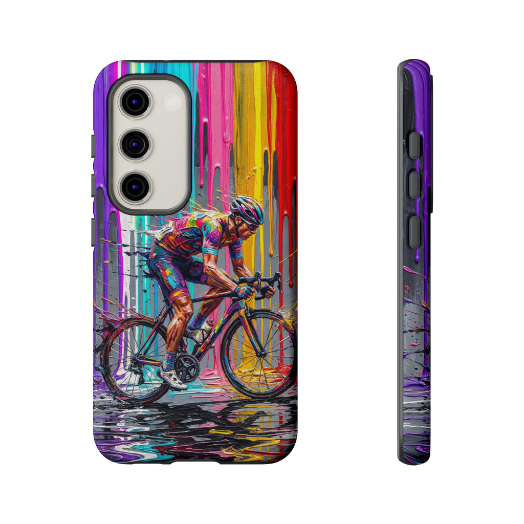 Cyclist Art Samsung Galaxy Phone Case | Colourful Drip Painting Tough Cases