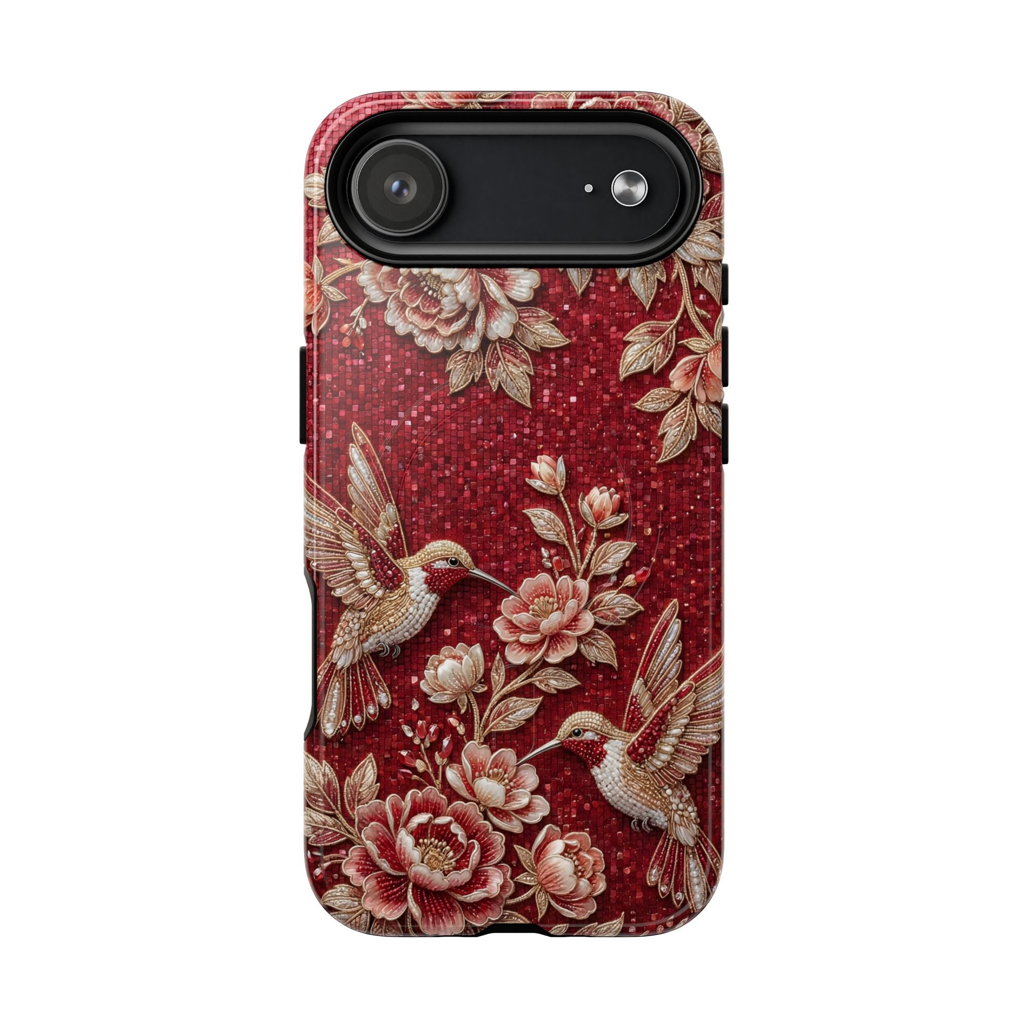 Floral Hummingbird Tough Case | Vintage Red MagSafe iPhone Case