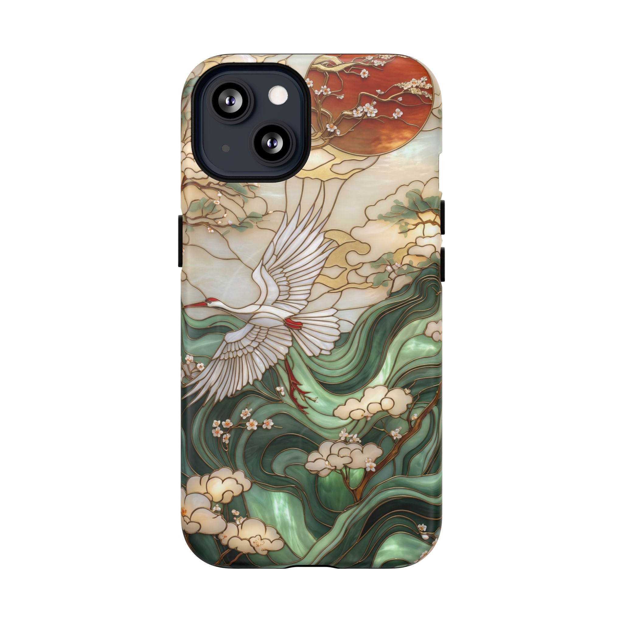 Custodia rigida MagSafe per iPhone Crane &amp; Waves | Custodia protettiva ispirata all'arte giapponese