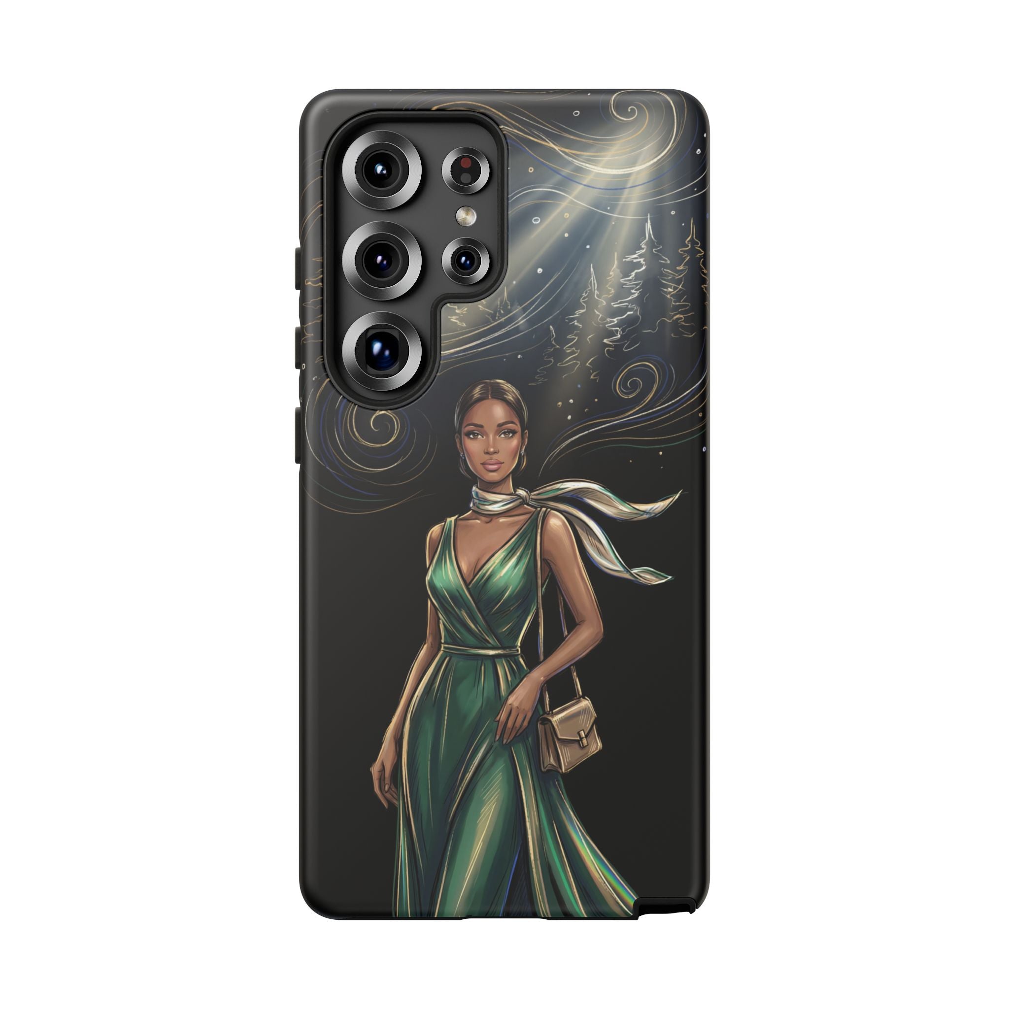 Elegant Woman in Green Dress Art Protective Tough Samsung Galaxy Phone Case