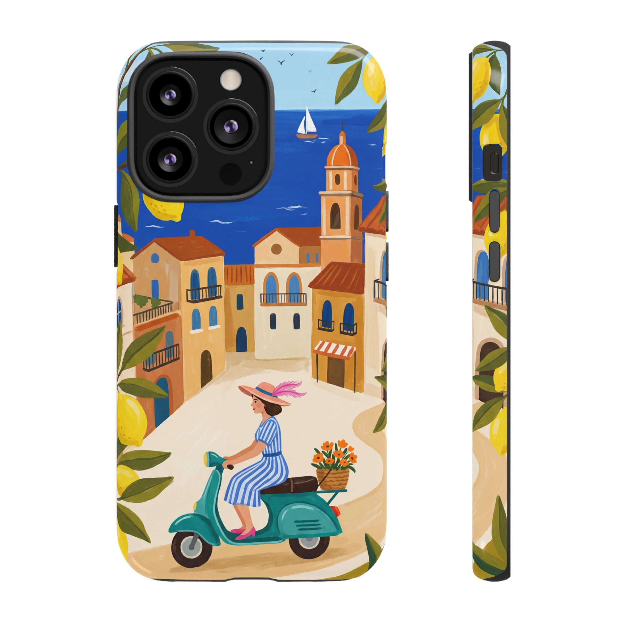 Mediterranean Scooter iPhone Case | Coastal Lemon Grove Design