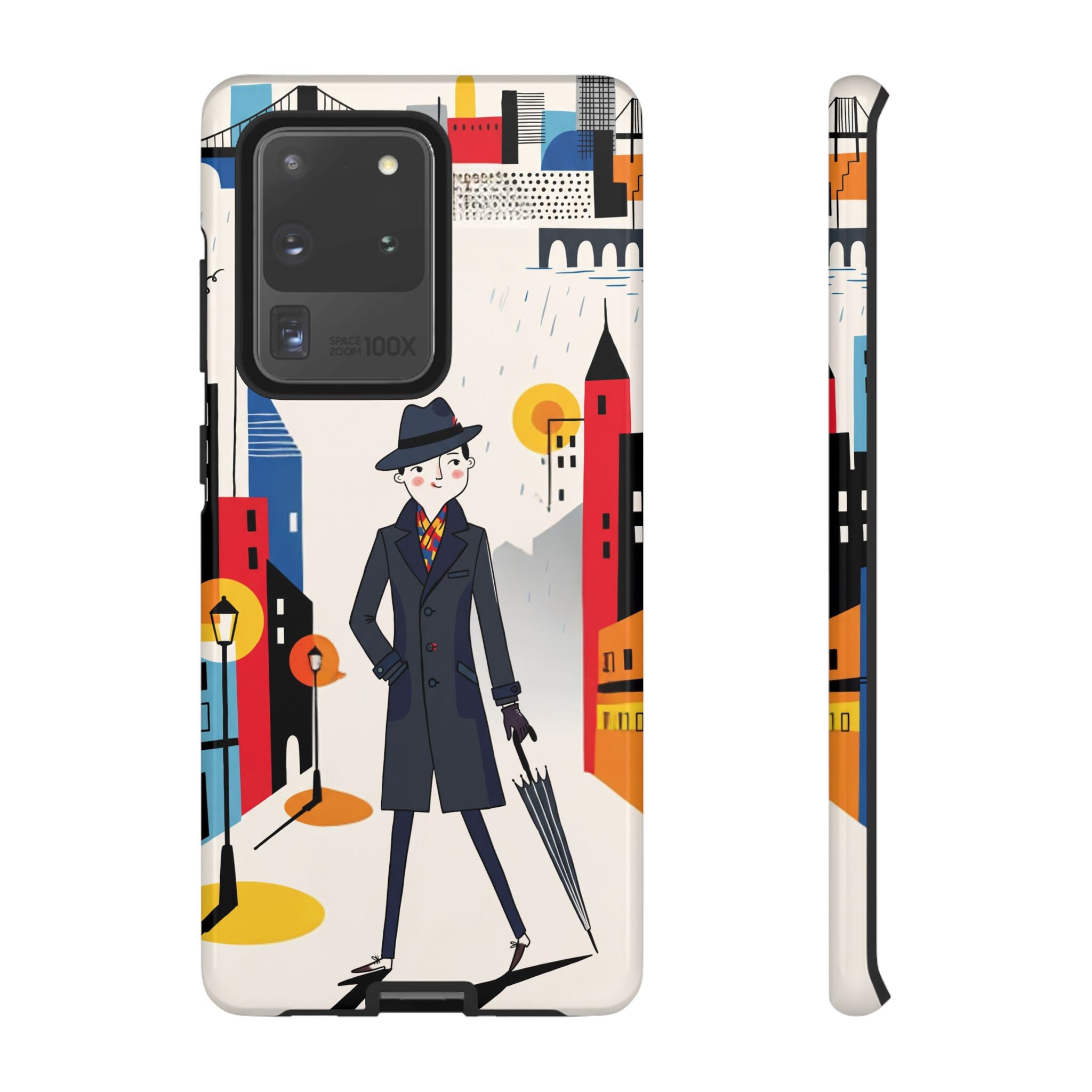 Retro Gentleman in Cityscape Illustration Samsung Galaxy Phone Case