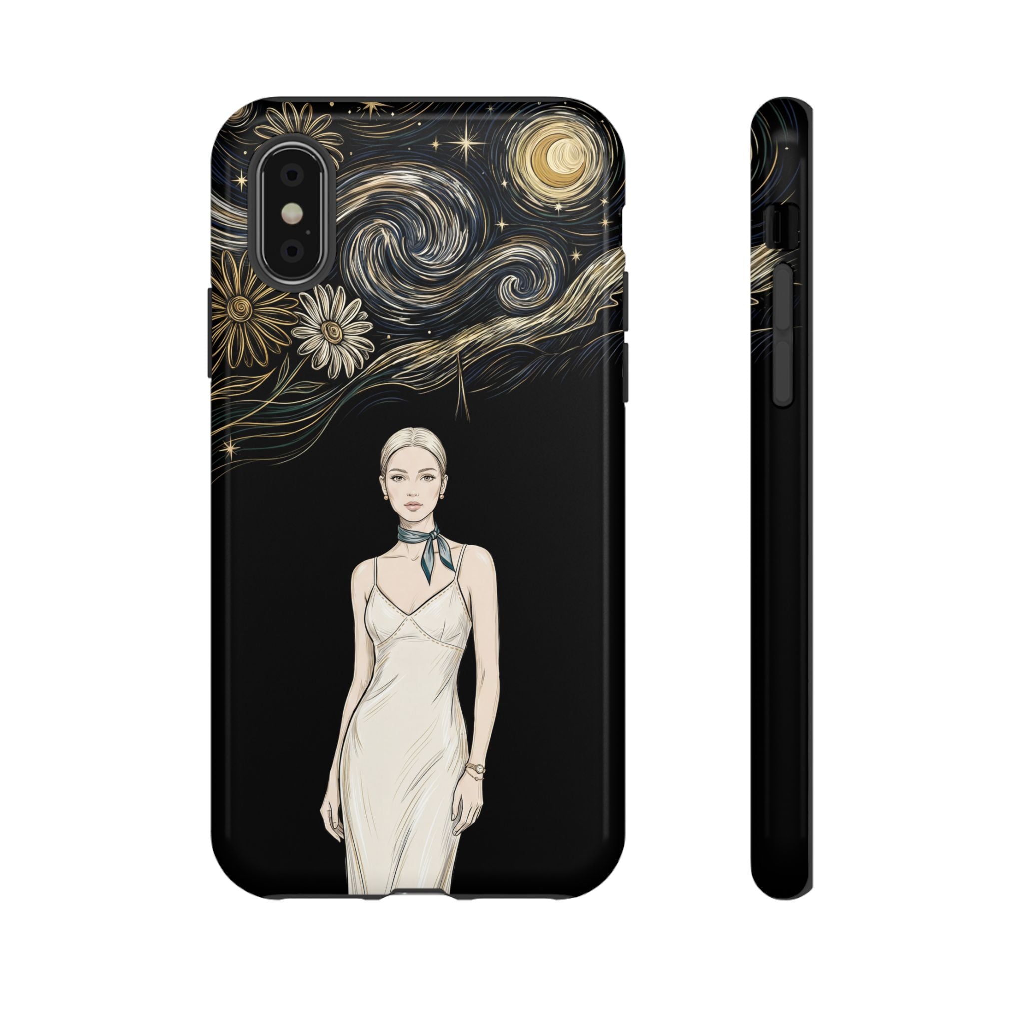 Starry Night Fashion iPhone Case | Elegant Woman Illustration