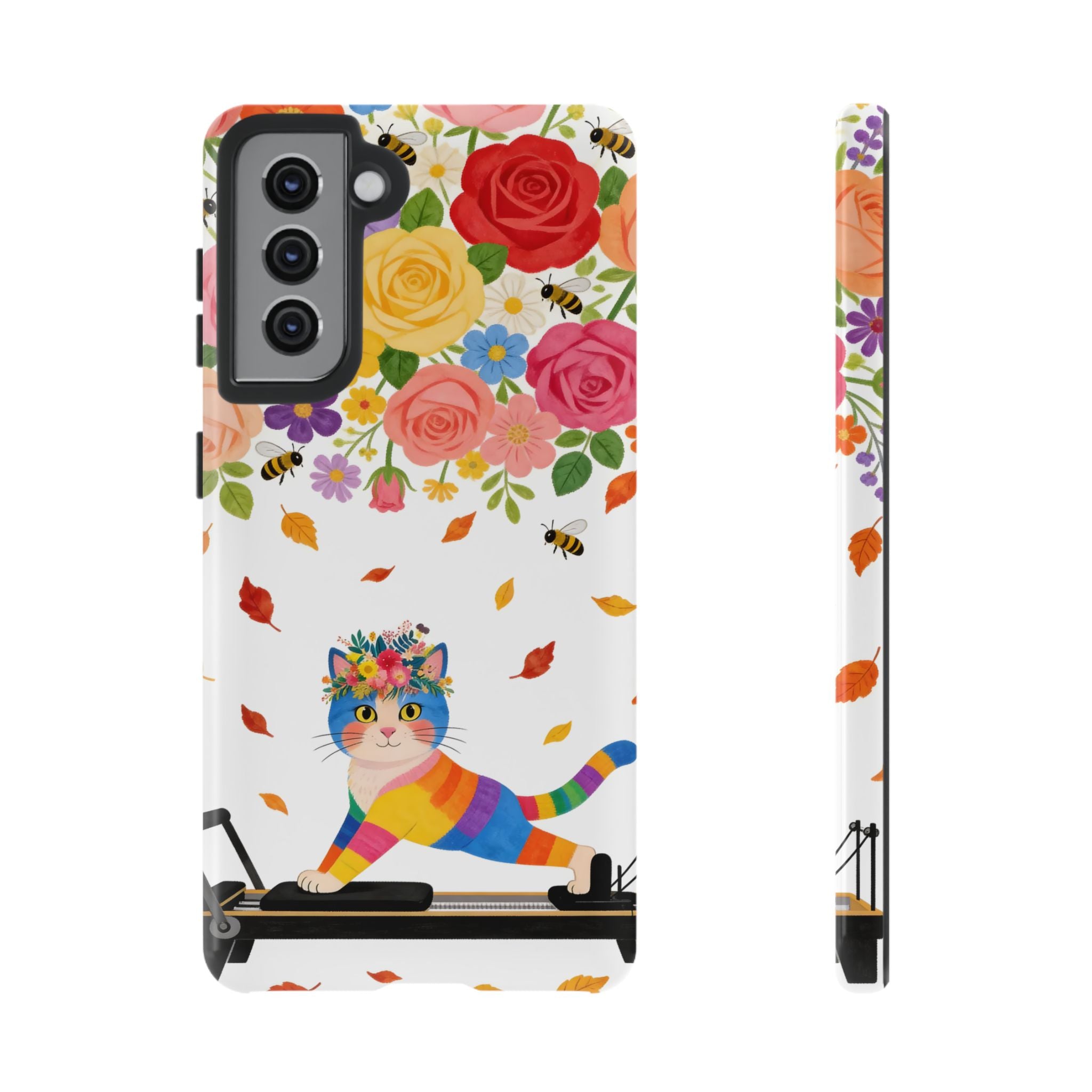 Floral Rainbow Cat Tough Samsung Galaxy Phone Case — Colorful Pilates Cat Design