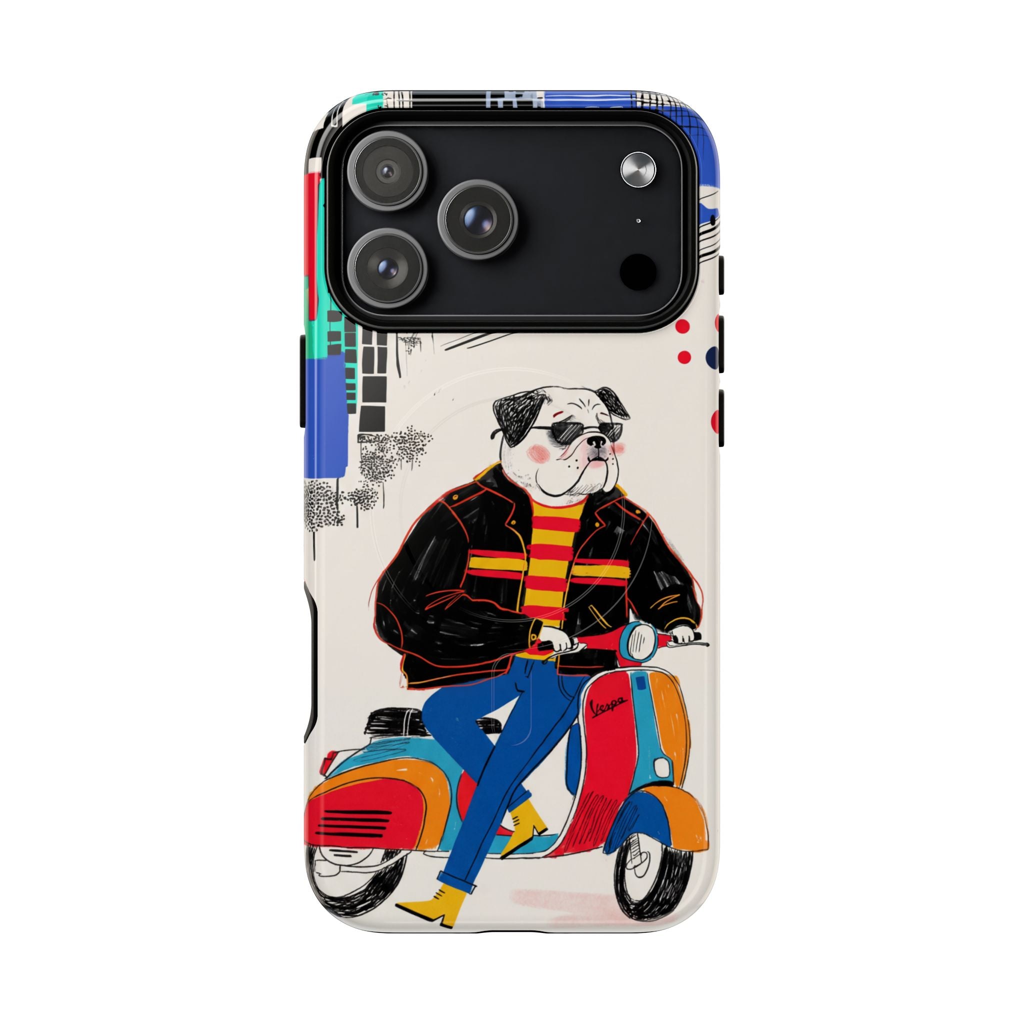 Bulldog Vespa MagSafe iPhone Case | Retro Scooter Dog Protective Cover