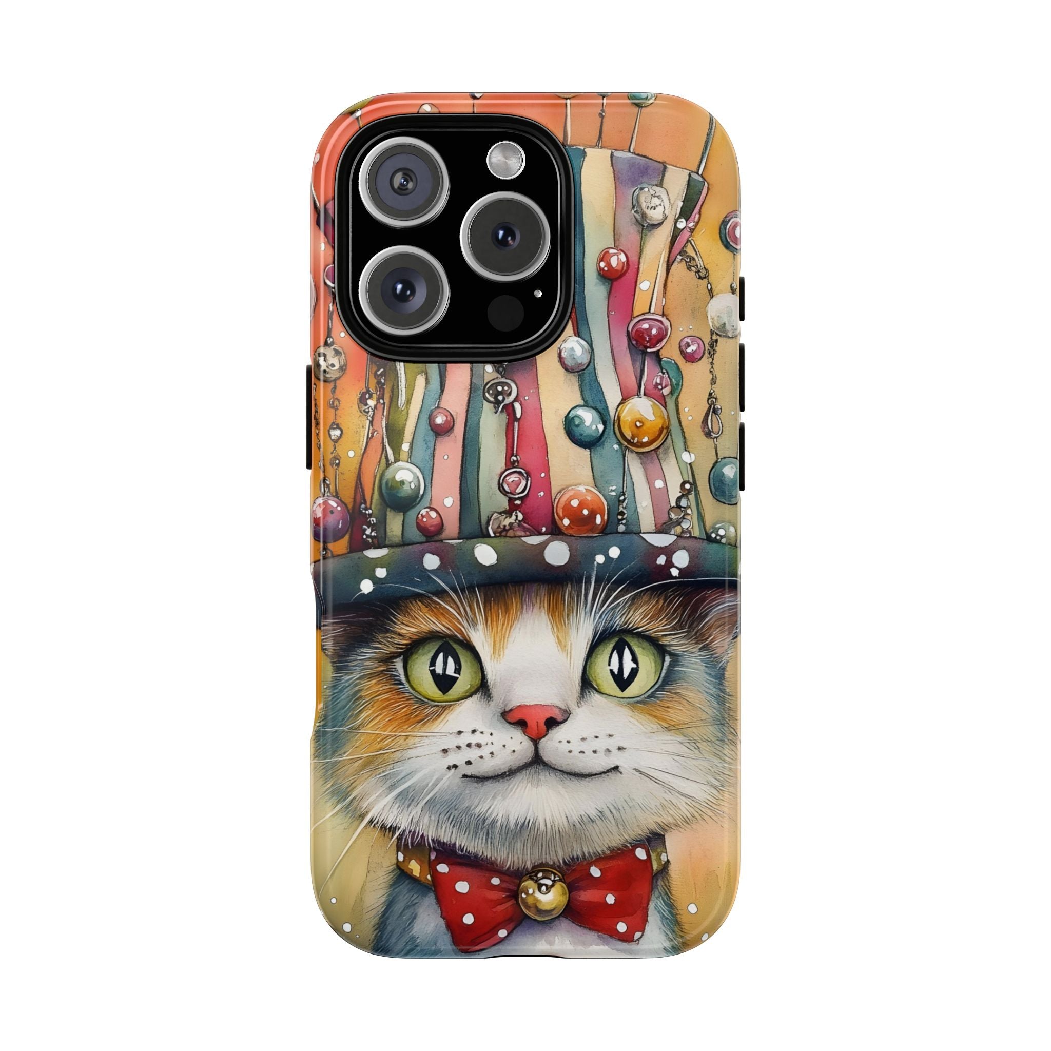 Cat in Colorful Top Hat iPhone Case — Whimsical Cat Art iPhone Case