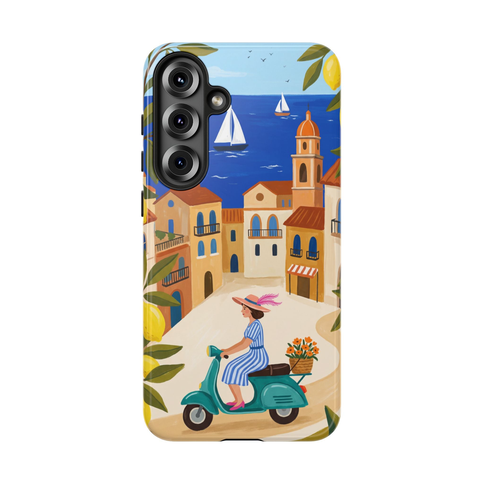Mediterranean Scooter Samsung Galaxy Phone Case | Coastal Lemon Grove Design