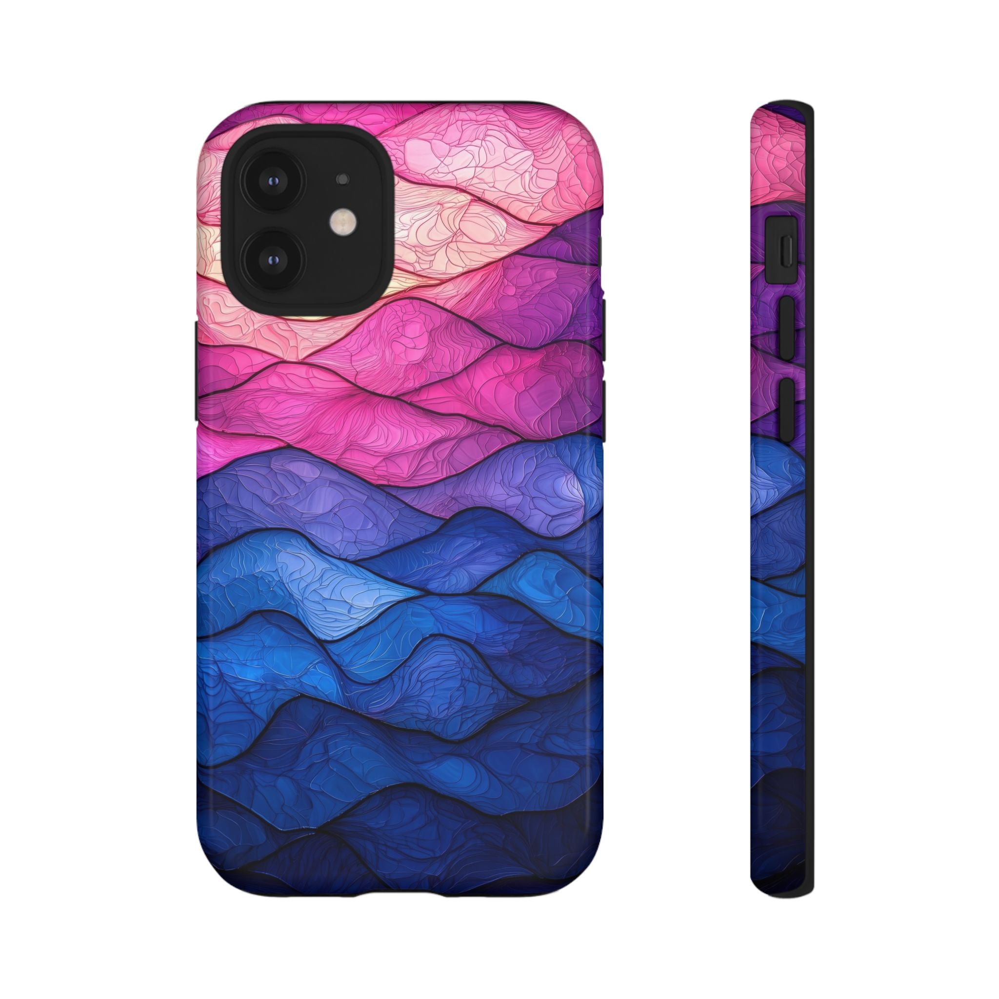 Abstract Ocean Waves iPhone Case — Pink & Blue Gradient Tough Case