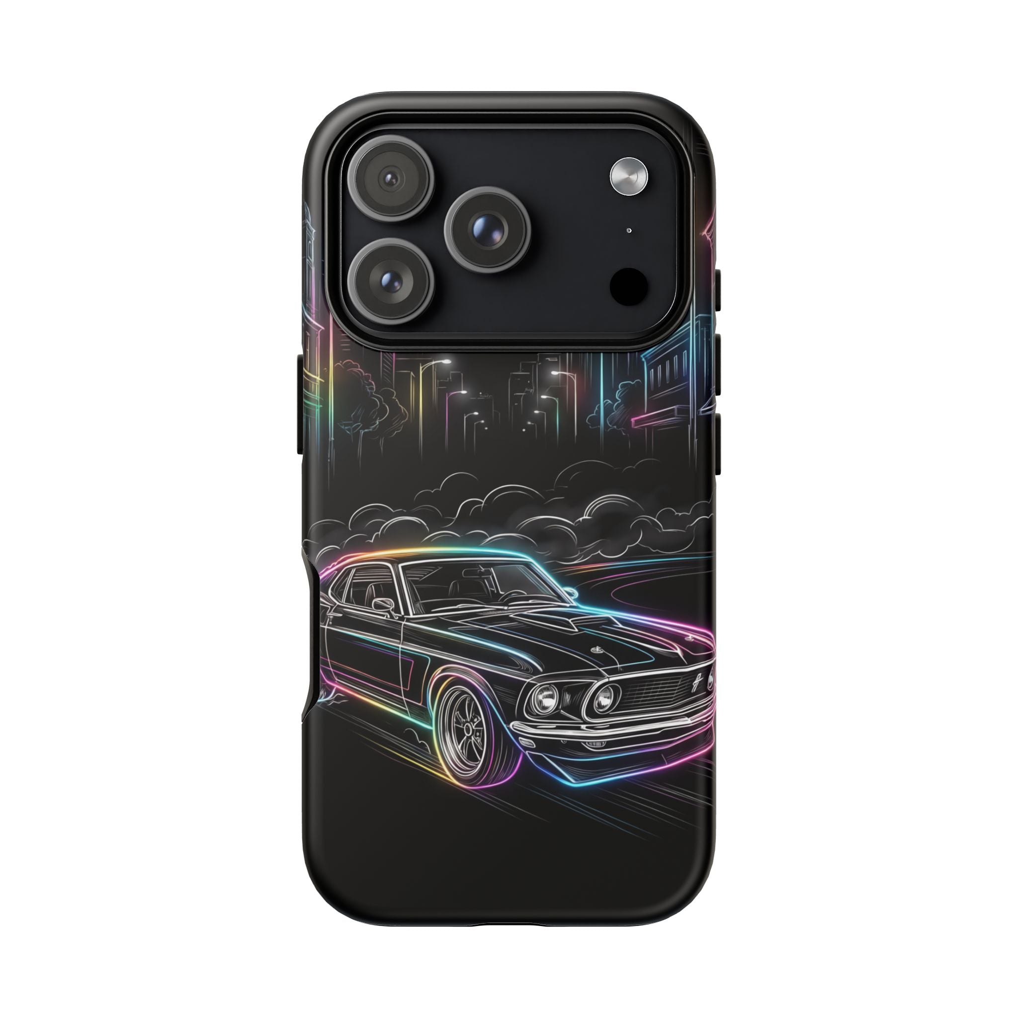 Neon Muscle Car iPhone Case | Retro City Nightscape