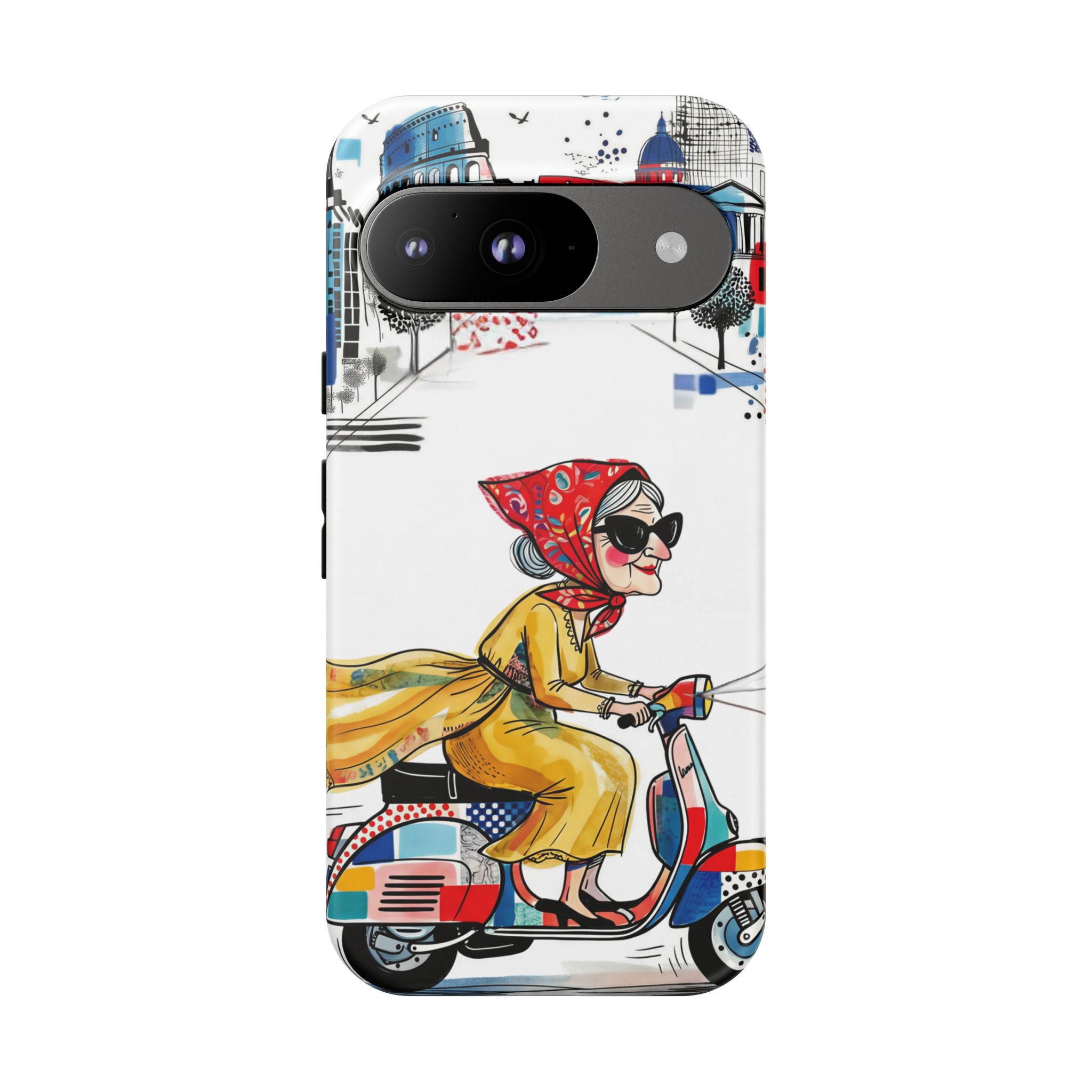 Vintage Vespa Granny Google Pixel Phone Case | Retro Scooter Travel iPhone Cover