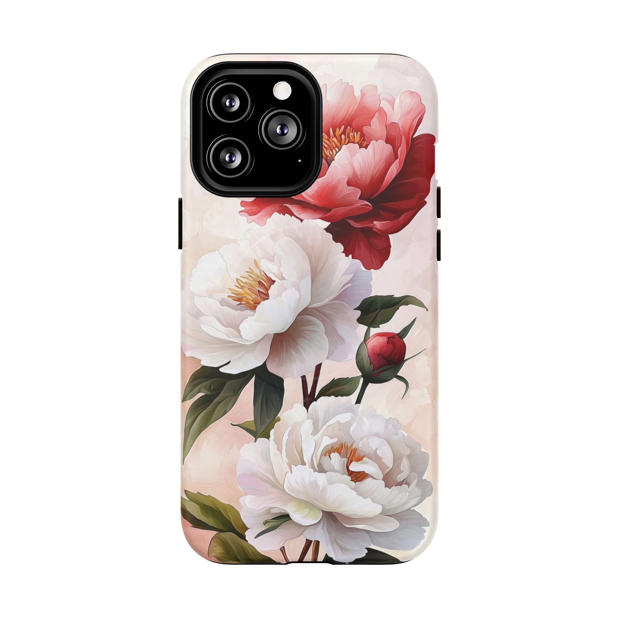 Custodia MagSafe per iPhone resistente con motivo floreale Peony | Design vintage con rose