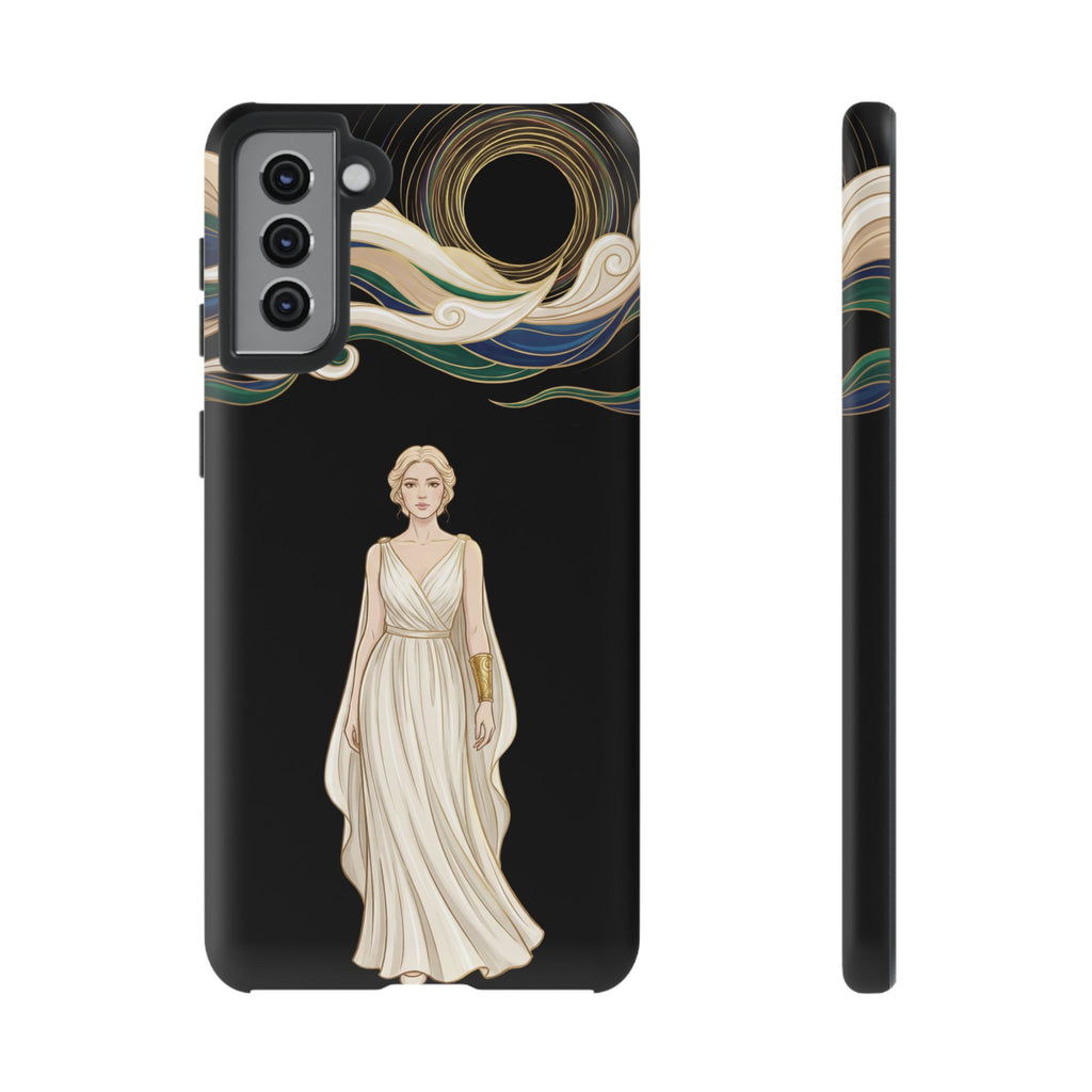 Art Nouveau Goddess Samsung Galaxy Phone Case | Elegant Woman Illustration on Black