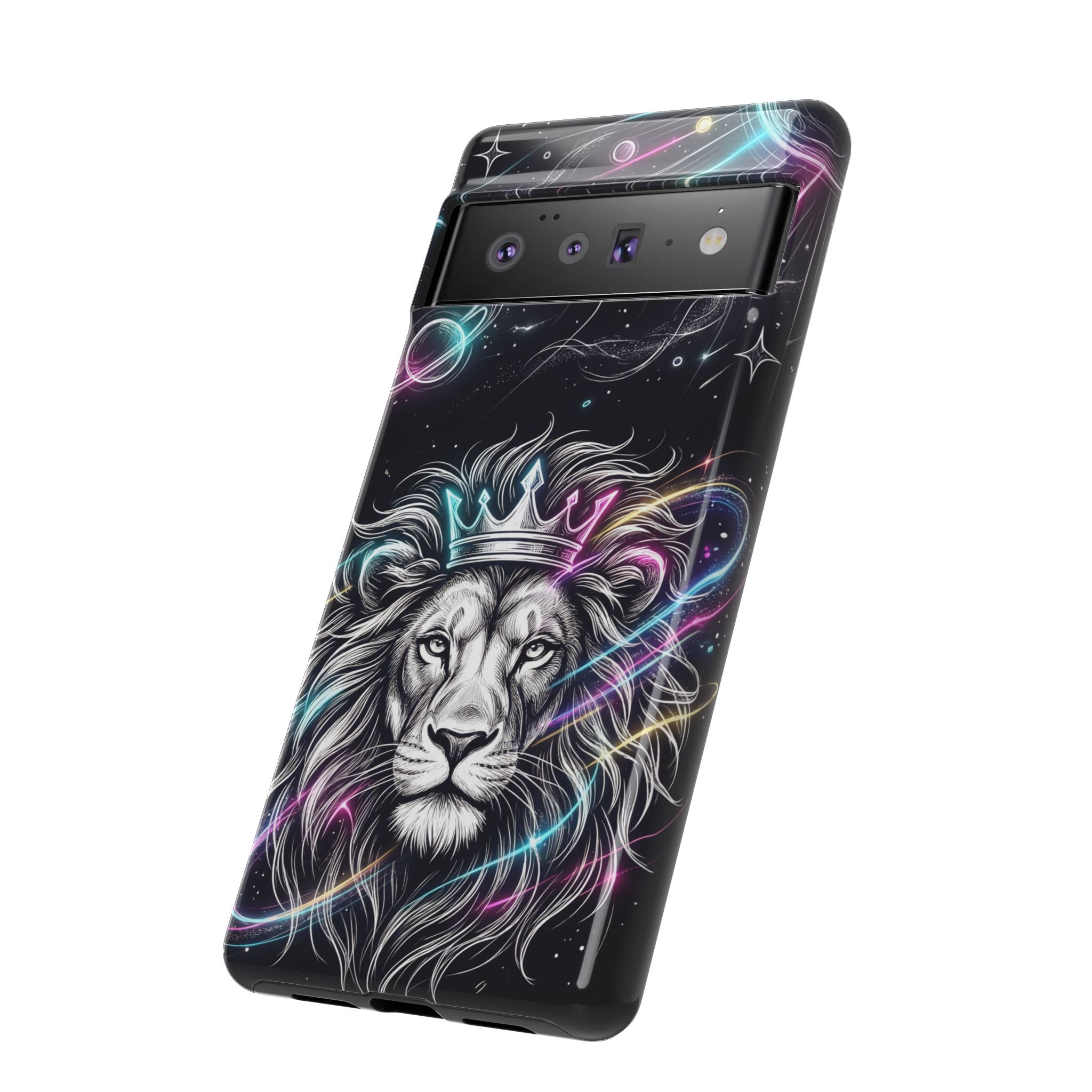 Galaxy Lion Google Pixel Phone Case | Neon Crowned Lion Protective Case