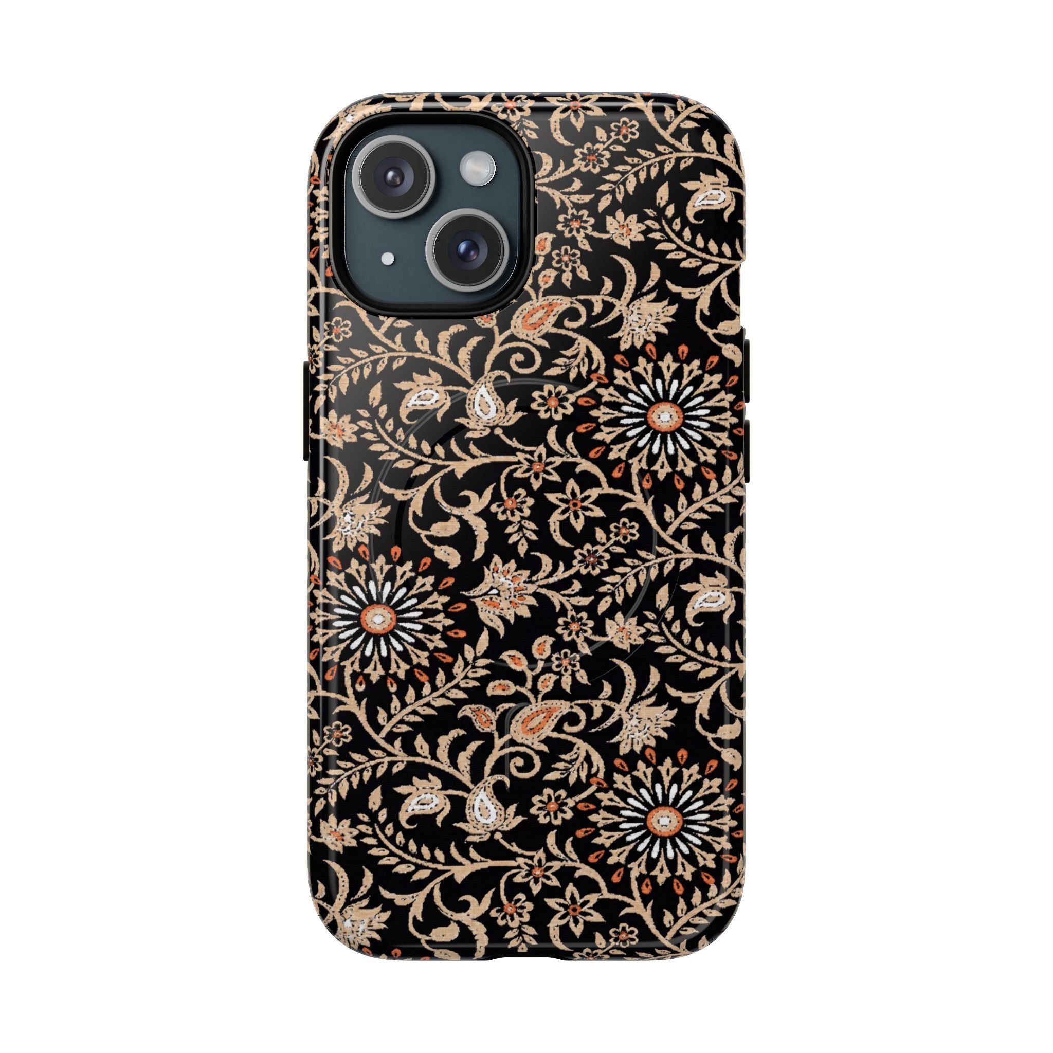 Batik Floral Black Ornate Daisies MagSage Tough iPhone Case