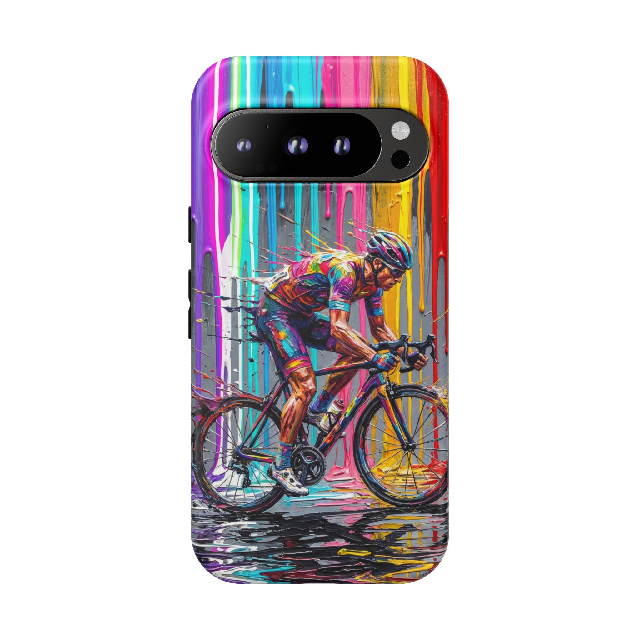Cyclist Art Google Pixel Phone Case | Colourful Drip Painting Tough Cases