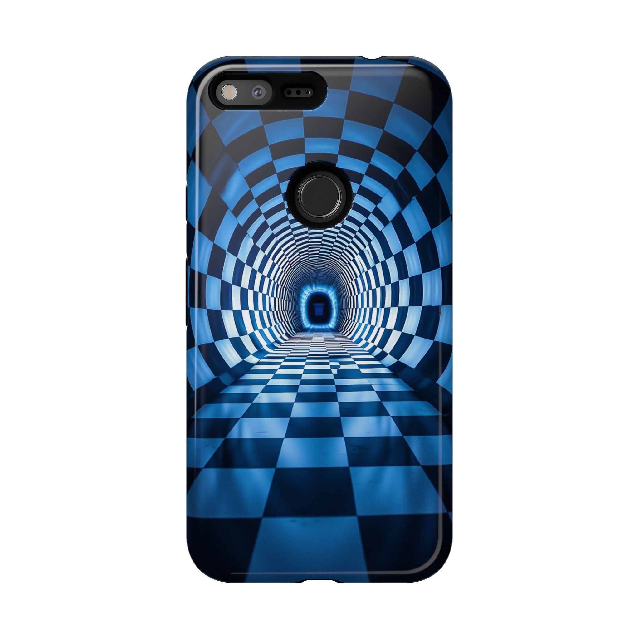 Blue Checkered Tunnel Google Pixel Case — 3D Optical Illusion Tough Case