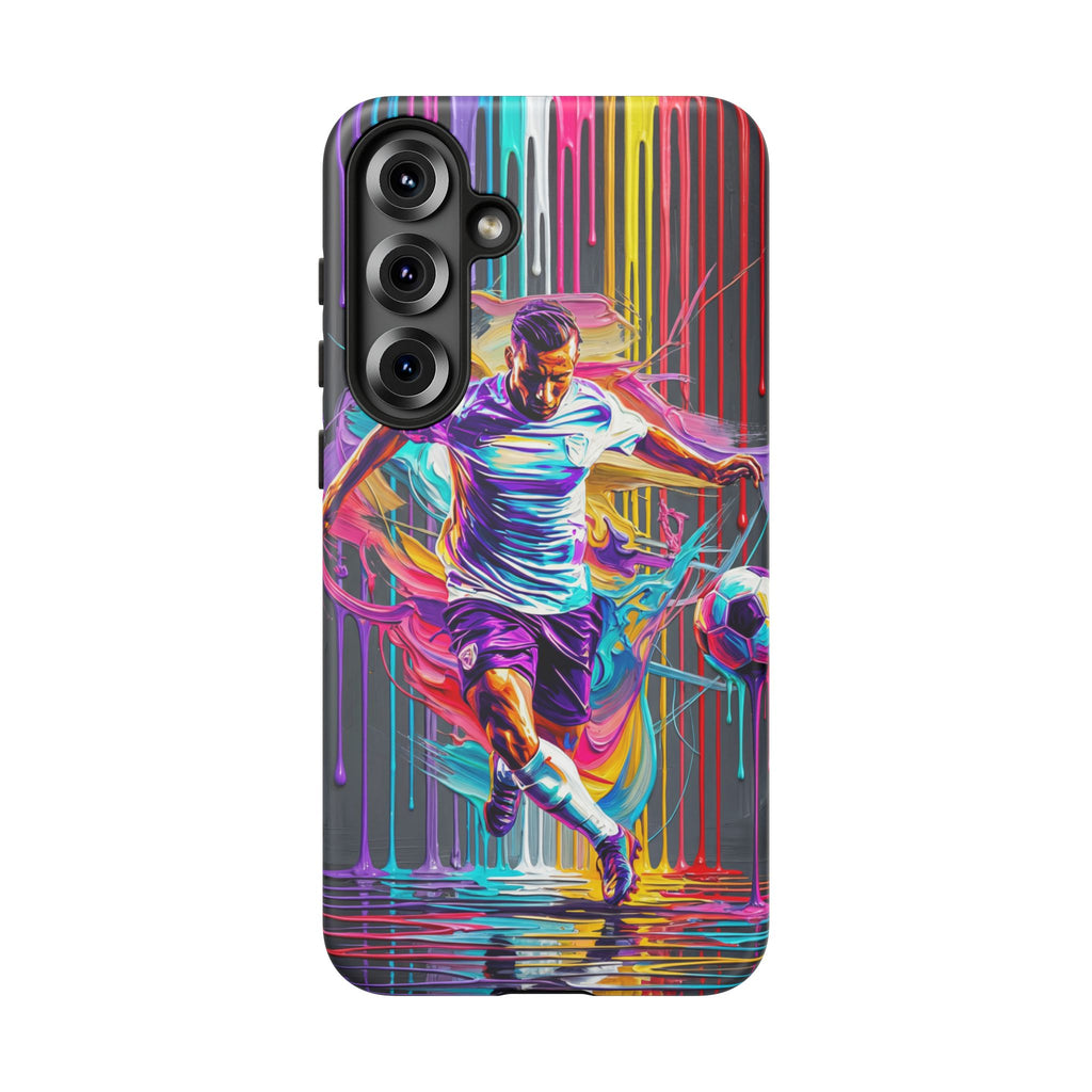 Soccer Player Neon Art Samsung Galaxy Phone Case | Vibrant Football Kick Protective Cover