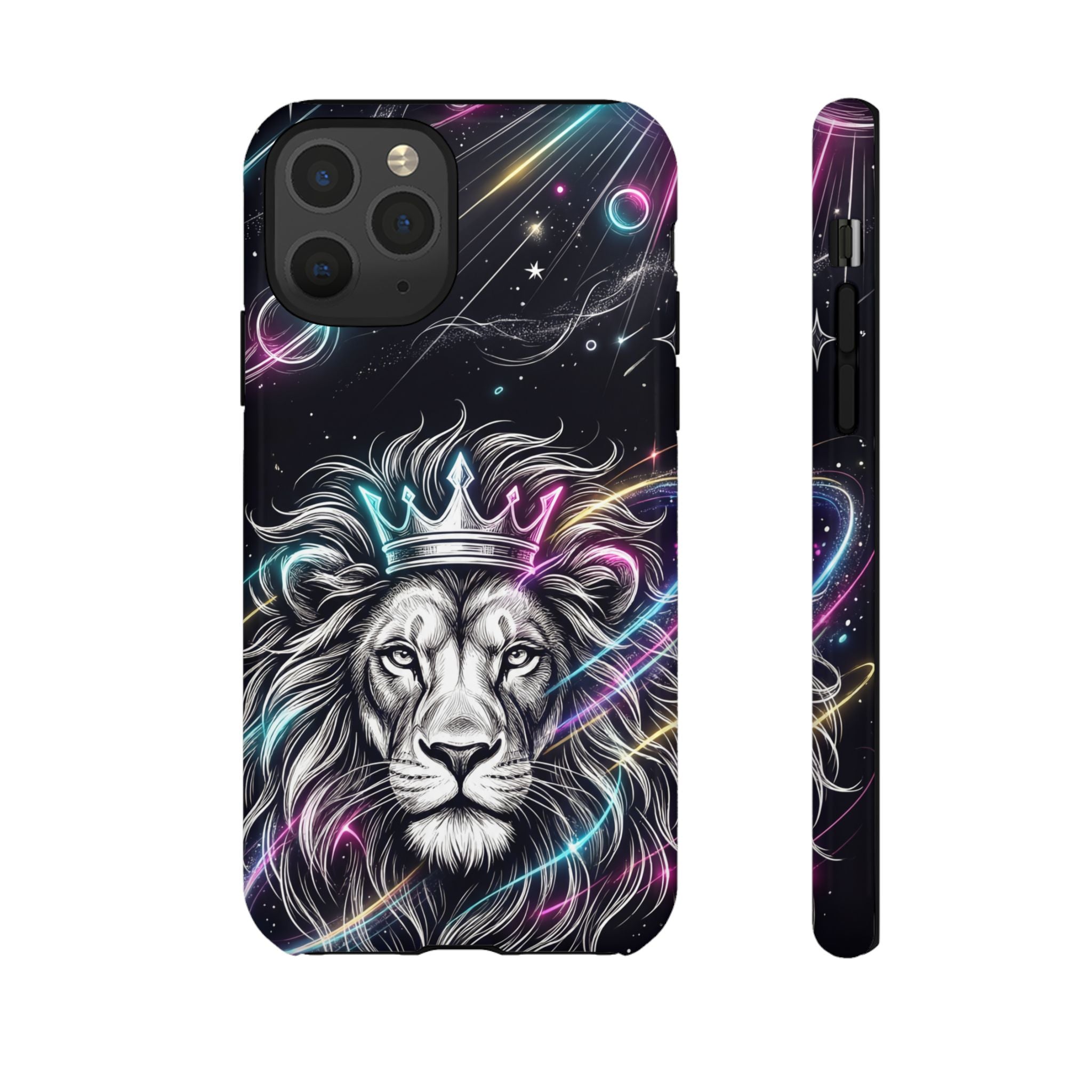 Galaxy Lion iPhone Case | Neon Crowned Lion Protective Case