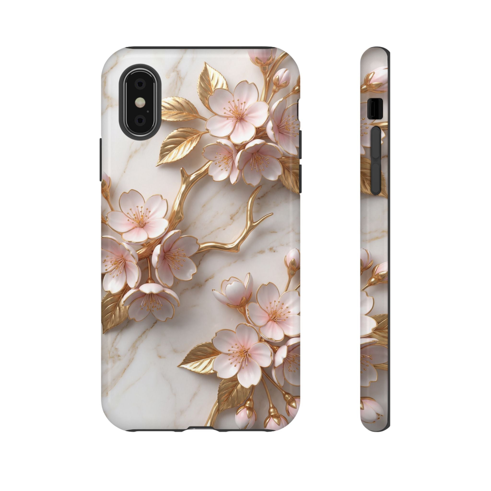 Floral Marble iPhone Case — Sakura Gold Cherry Blossom Tough Case