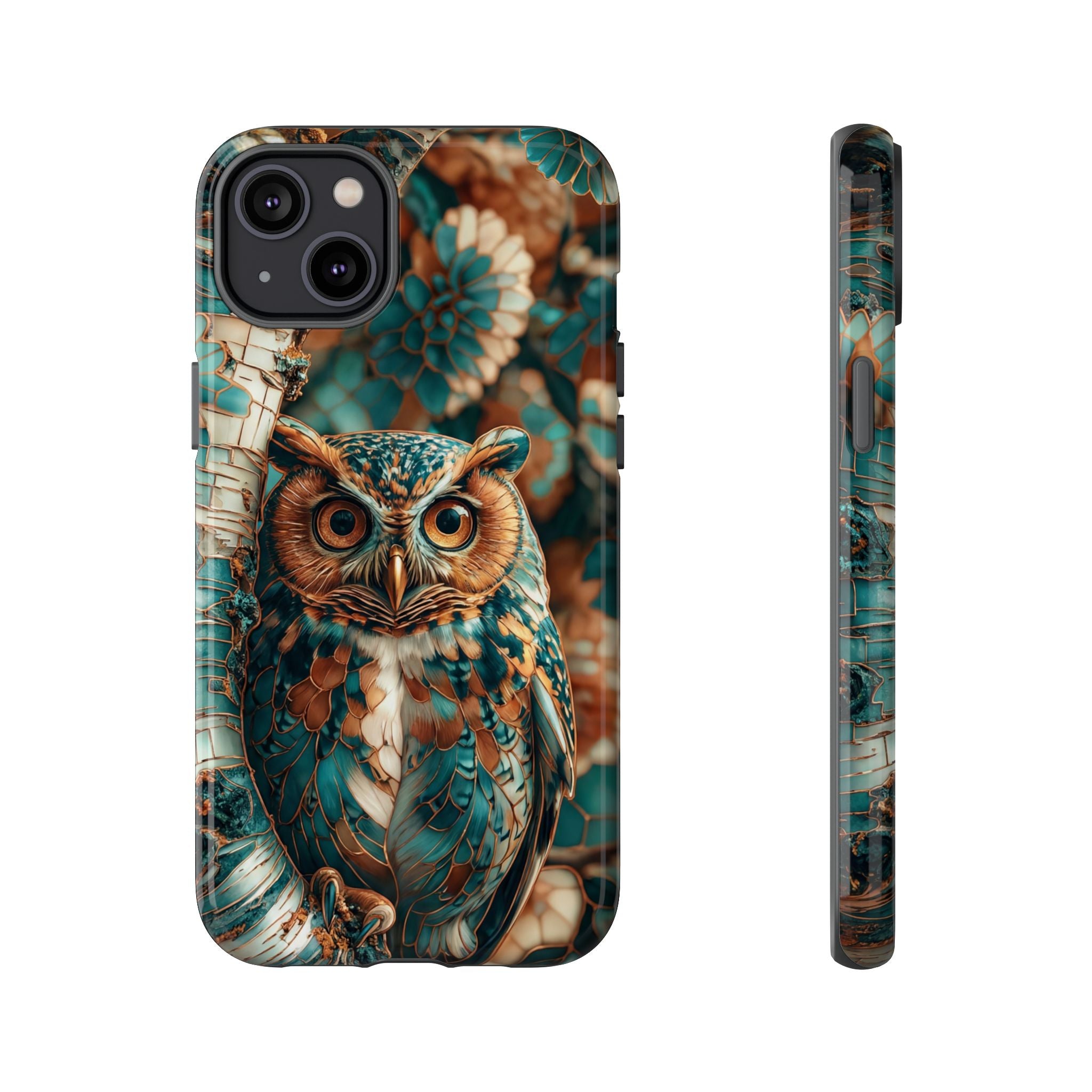 Owl Forest Tough iPhone Case | Teal & Brown Rustic Wildlife Protective Cover